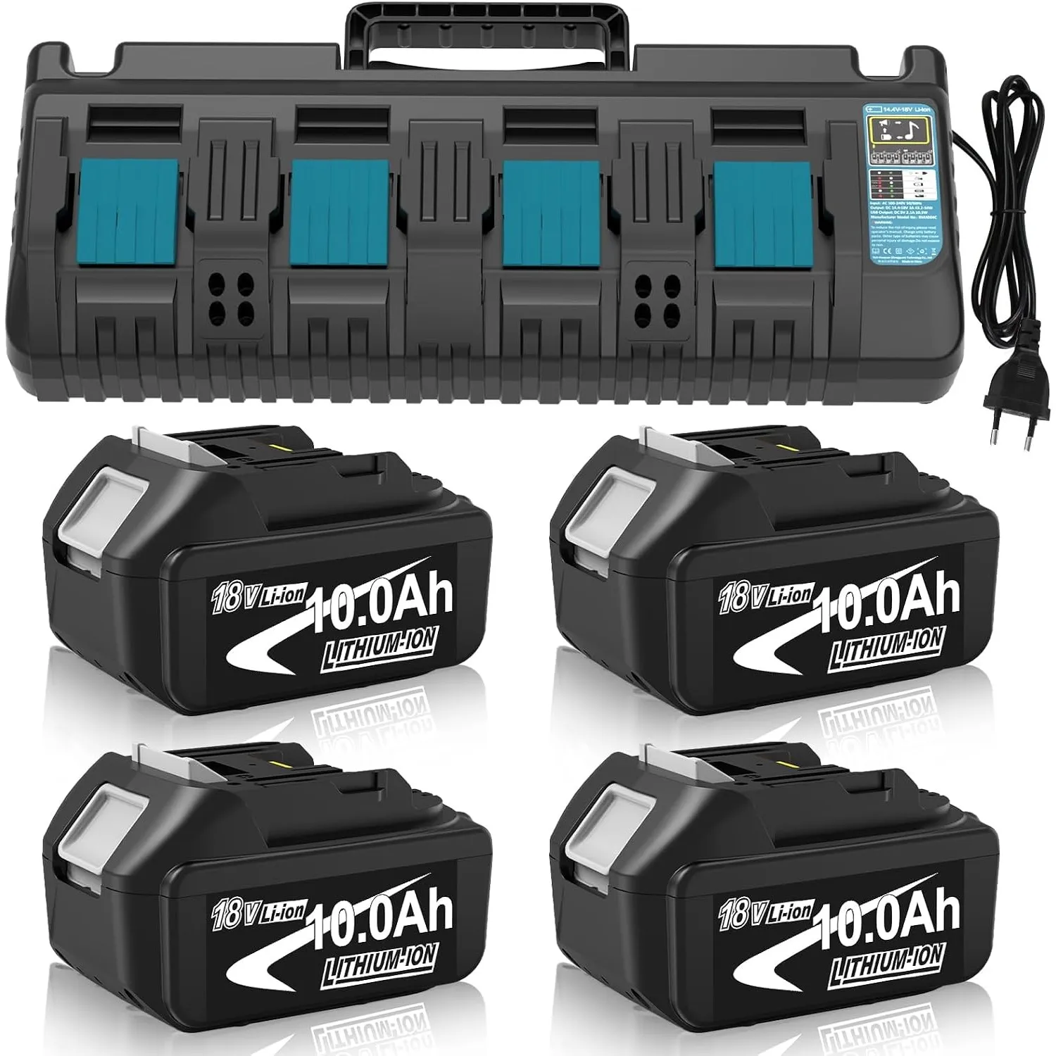 4Packs 10000mAh Akku Kompatibel für Makita akku 18V + 1Pack 3A DC18SF 4-Port-Ladegerät Kompatibel Ladegerät für Makita …