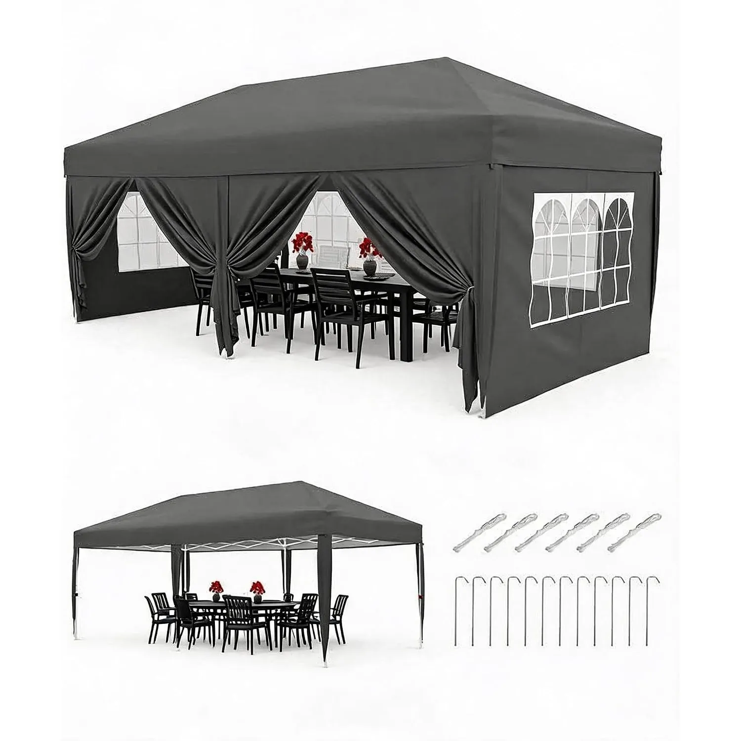 GarveeHome Faltpavillon 3x6 Winterfest, Pop Up Pavillon Wasserdicht 150D Oxford UV-Schutz 50+, Partyzelt Gartenzelt 3-F…