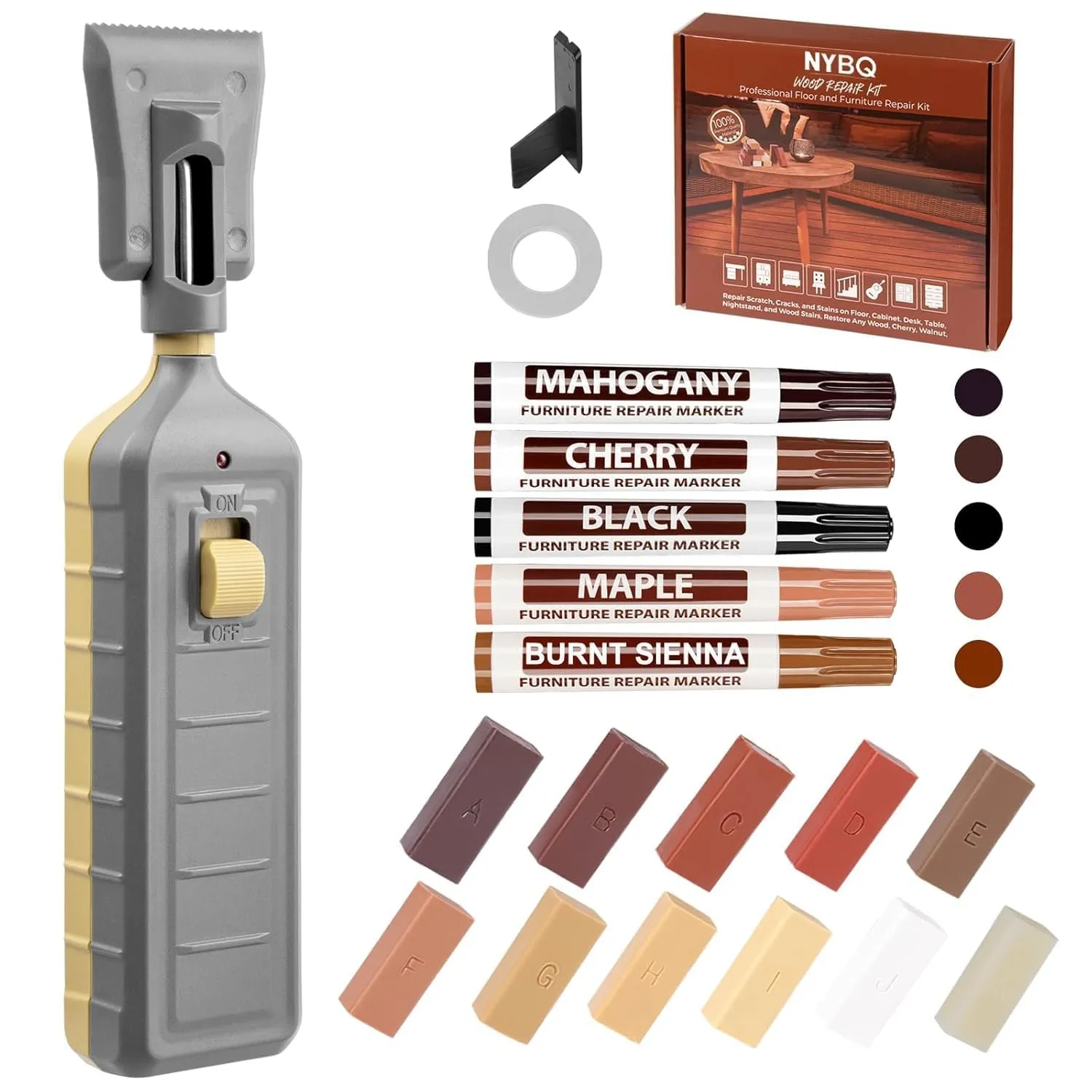 NYBQ Laminat Reparaturset, 24 Stück Holz Parkett Reparaturset Neuem Upgrade-Schmelzwerkzeug, 11 Farben Hartwachs für Ho…