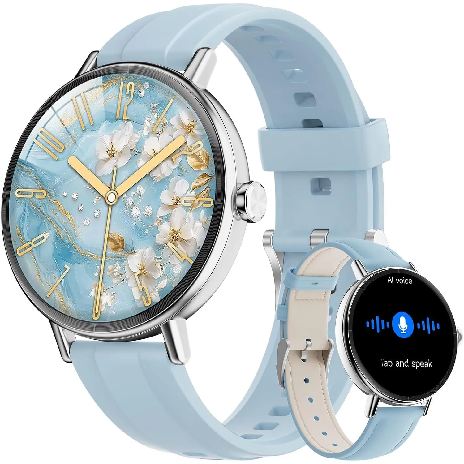 Smartwatch Damen Rund, 1.27" HD Smart Watch mit Telefonfunktion, Fitnessuhr mit SpO2 Herzfrequenz Stress Kalorien Schla…