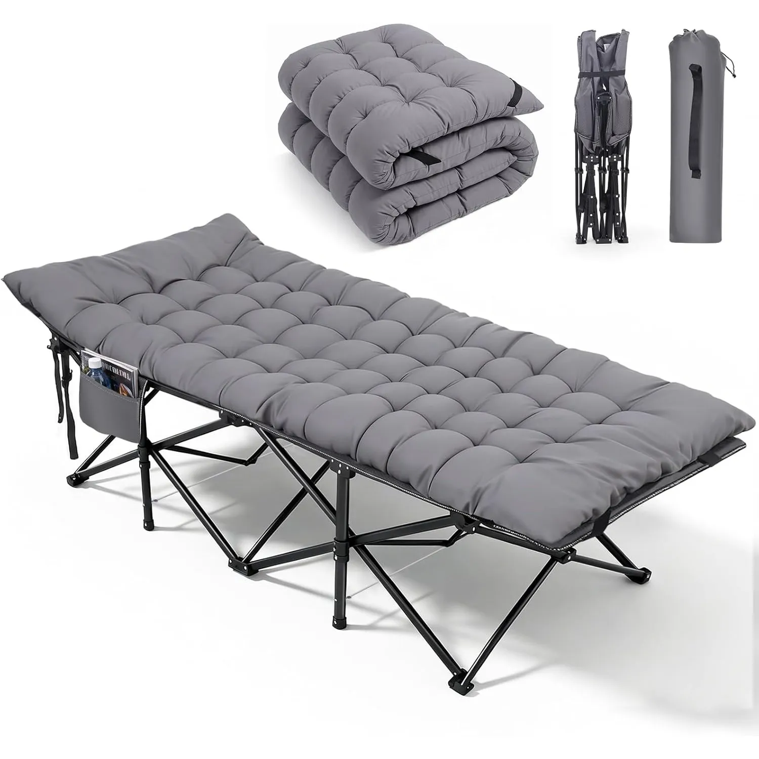 Sekey Feldbett Klappbar XXXL 202 x 80 x 45 cm, extra großes Campingbett mit Abnehmbarer Komfortmatratze, verstärktem St…