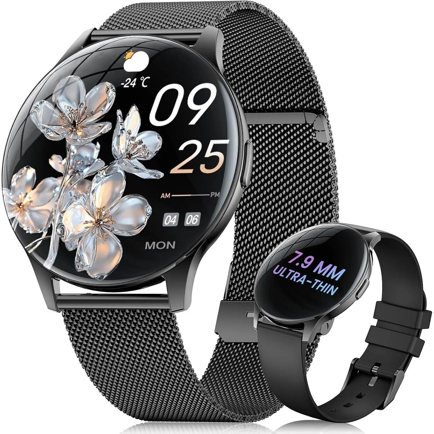 ESFOE Damen Smartwatch Ultradünn,1.43" AMOLED Smart Watch mit Bluetooth Anrufe,Uhr Damen Herren mit 120 Sportmodi Pulsu…
