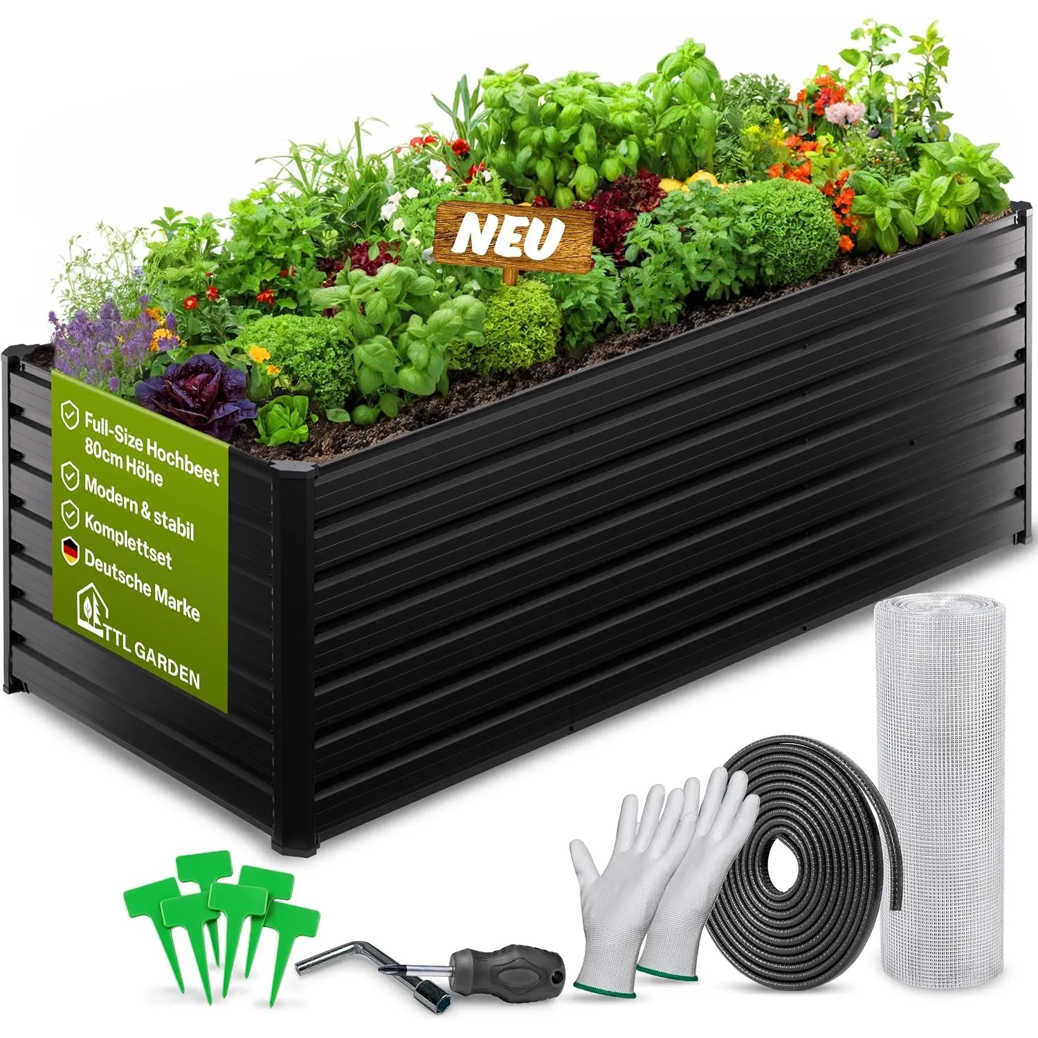 TTL GARDEN 250x90x80cm Meadow XL HIGH Metall Hochbeet Anthrazit Stahl Blech | - rostfrei verzinkt & grau lackiert recht…