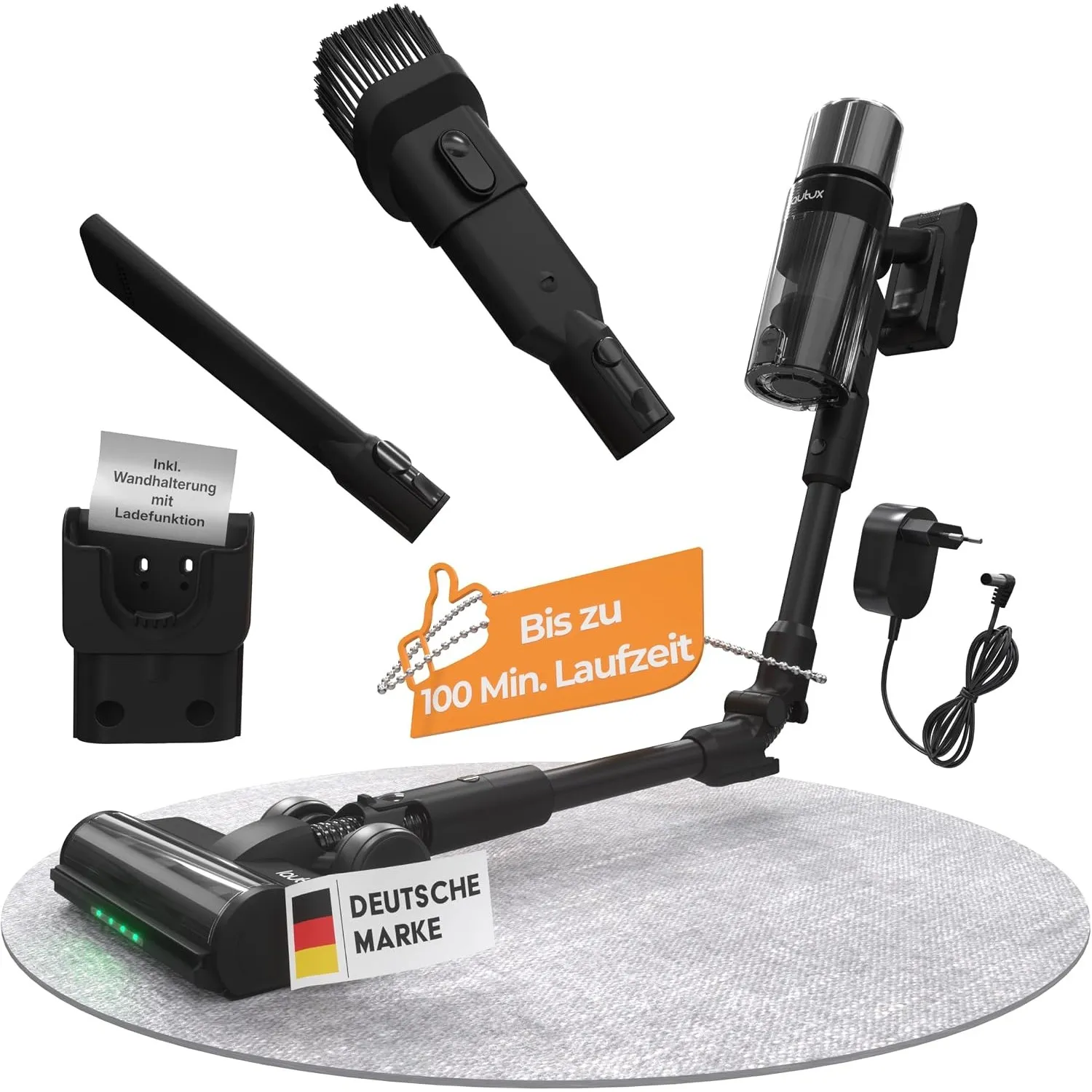 Clenza Pro Nachtschwarz – Kabelloser Akku-Staubsauger 38 kPa mit 3 Saugmodi, bis 100 Min Laufzeit, HEPA H11 Filter, Tur…