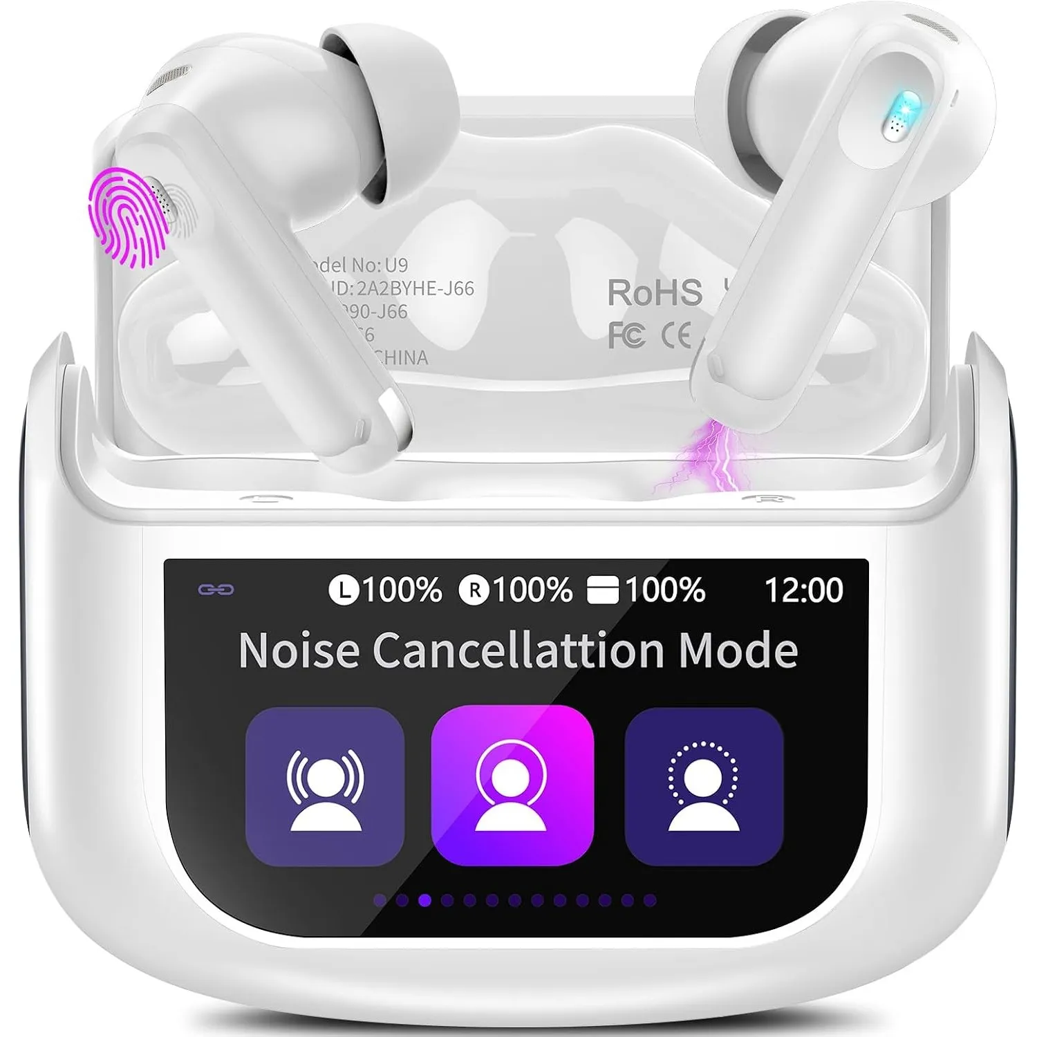 Touchscreen Bluetooth Kopfhörer, 2026 In Ear Kopfhörer Kabellos Bluetooth 5.4 mit ANC+ENC Noise Cancelling Mic, 48Std S…