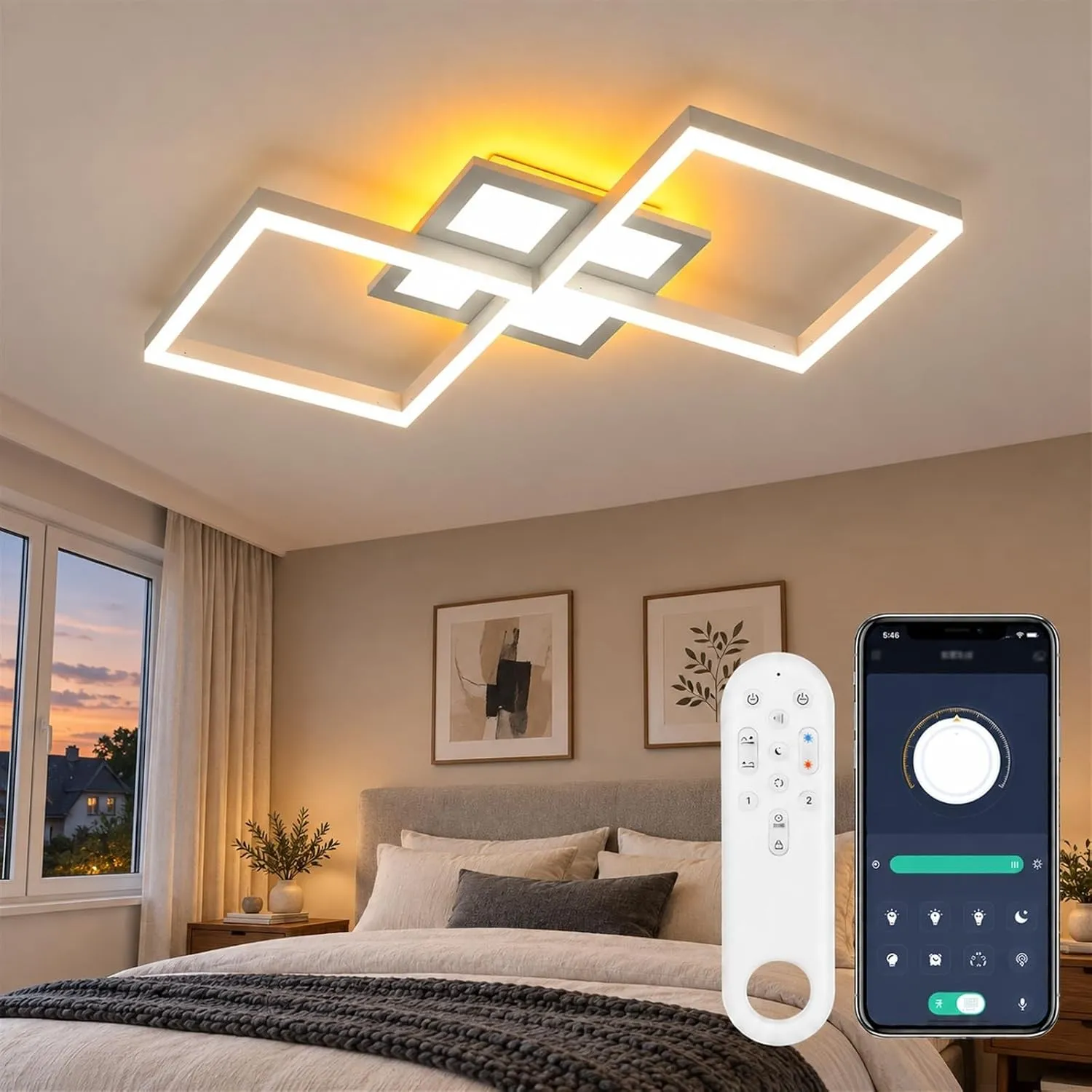 OTREN Deckenlampe Wohnzimmer Dimmbar, LED Deckenleuchte 86CM 55W, Weiß