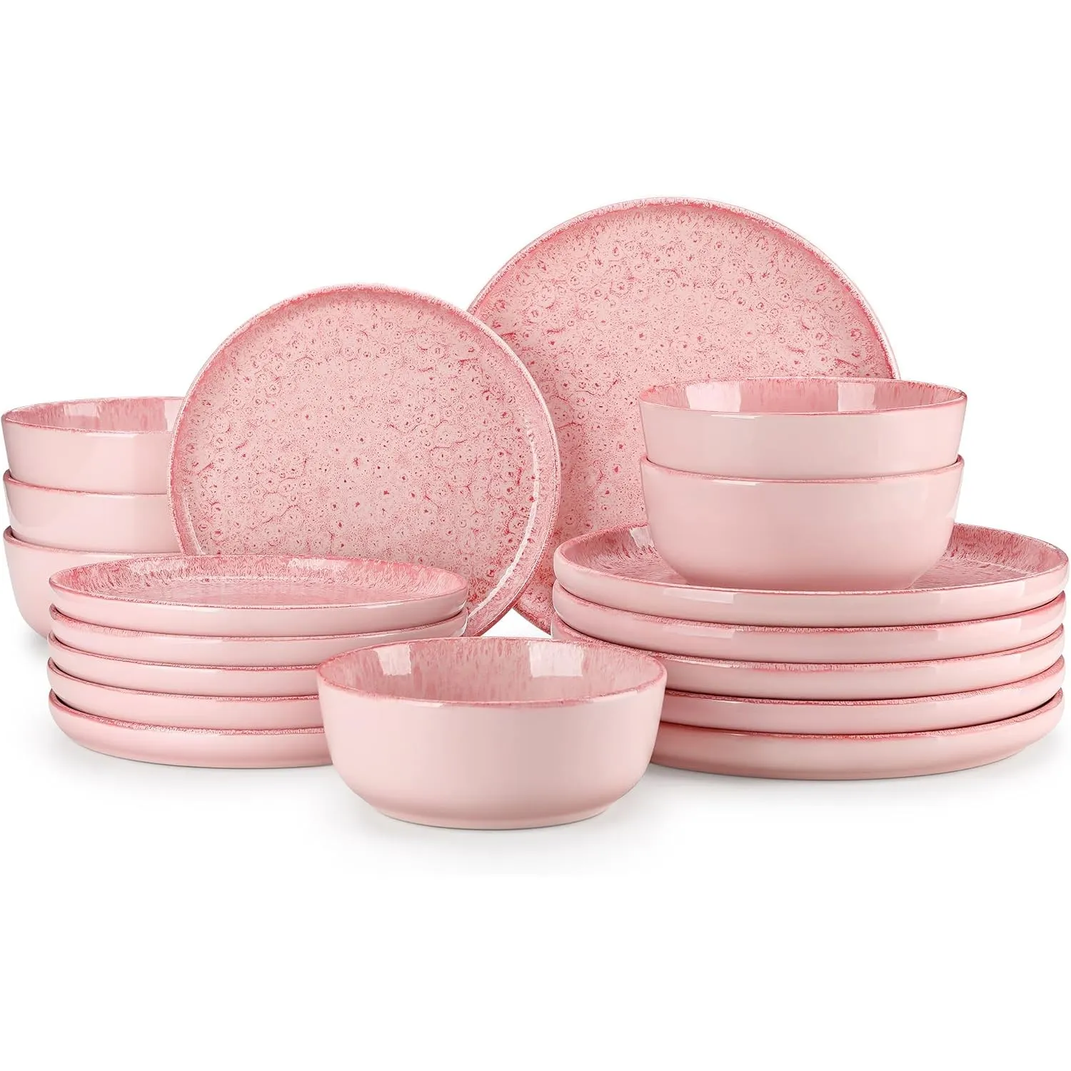 Geschirrset 6 Personen, vancasso Reveal 18tlg Steingut Teller Set, Rosa