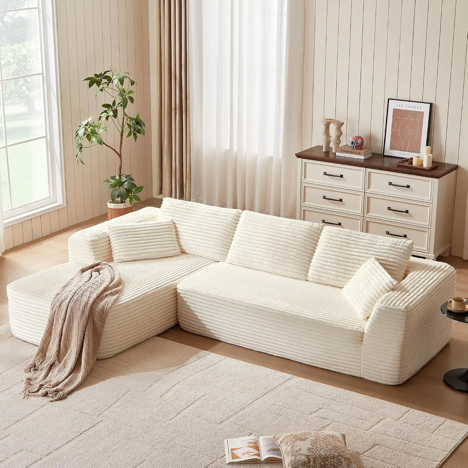 LINSY HOME Modulares Sofa, Keine Montage Erforderlich, 270 cm Beige