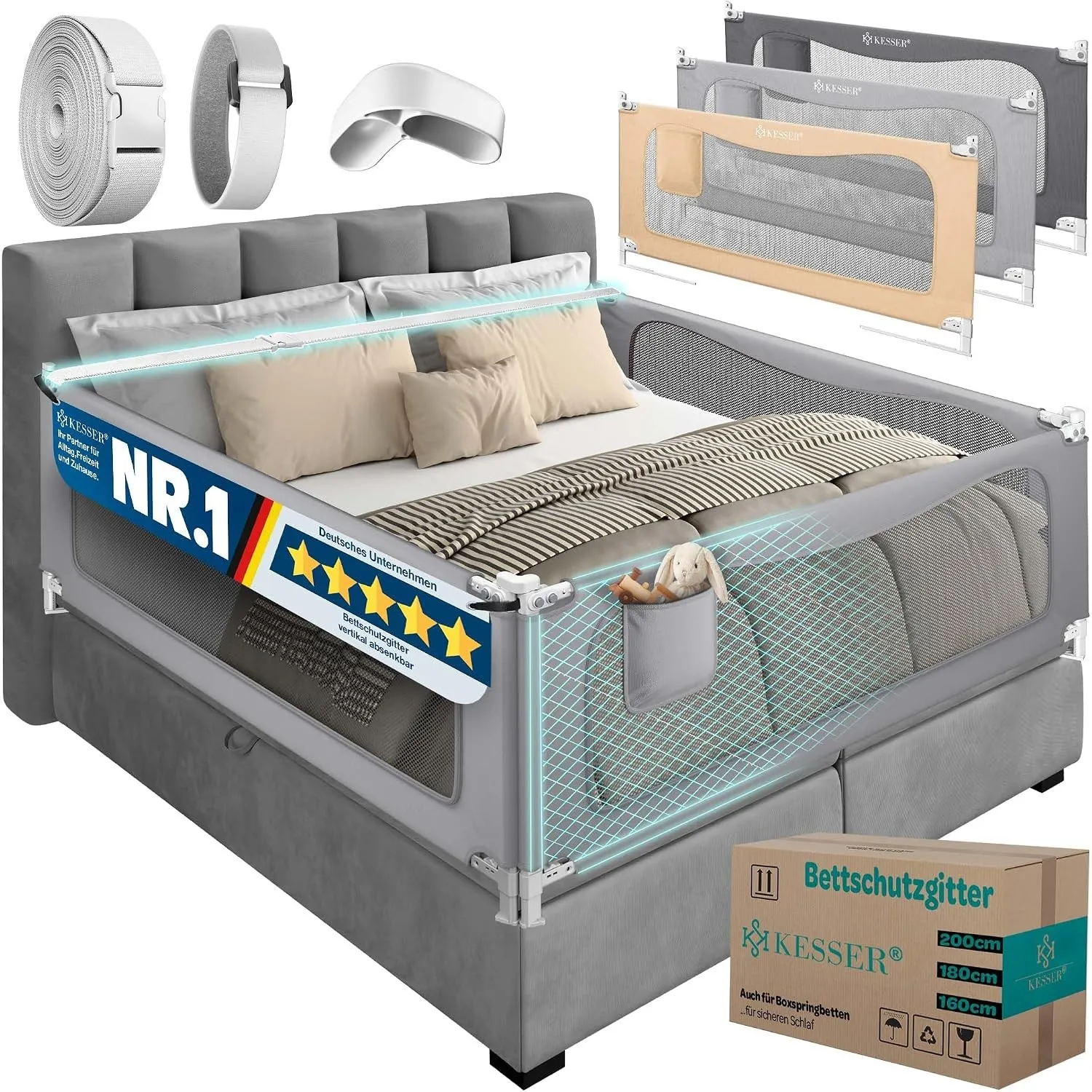 KESSER® Bettschutzgitter 180 cm, Bettgitter Kinderbett höhenverstellbar