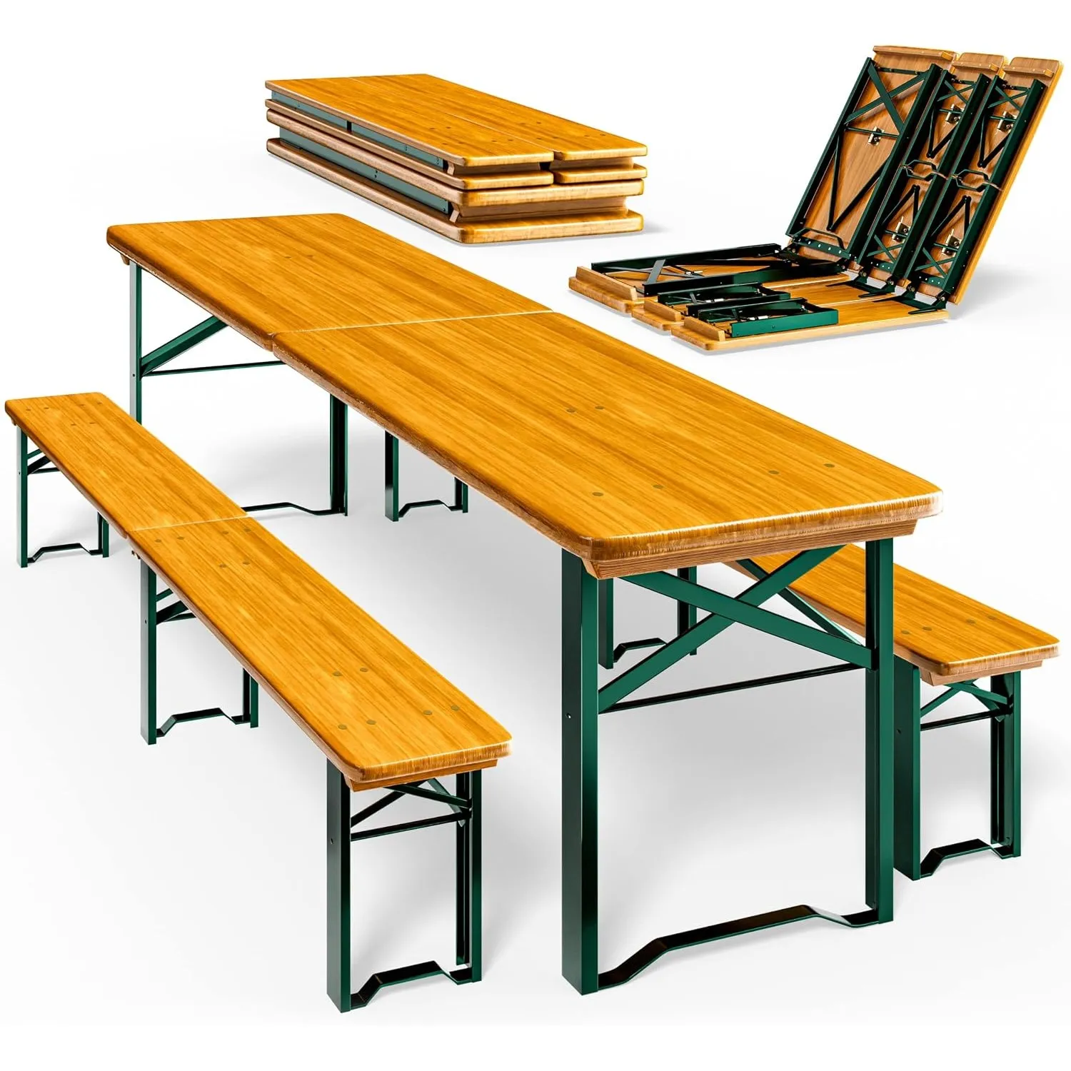 CASARIA® 2er Set Bierzeltgarnitur 220cm je 10 Personen hohe Belastbarkeit Massiv Holz klappbar Festzeltgarnitur 2 Bierb…