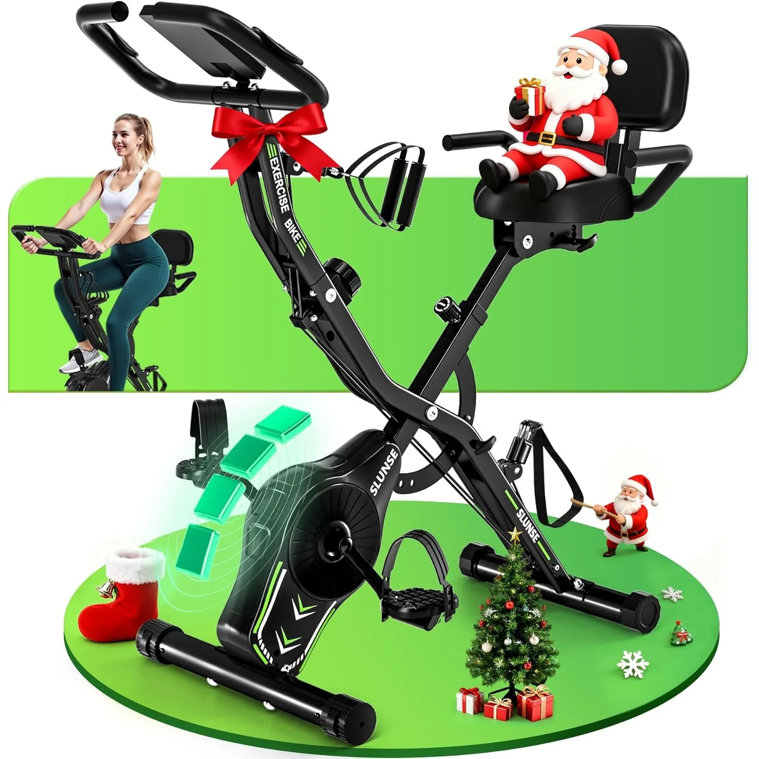Heimtrainer Fahrrad, SLUNSE Neues 5-in-1 Hometrainer Fahrrad Klappbar, Ergometer Heimtrainer mit 16-fach Magnetwidersta…