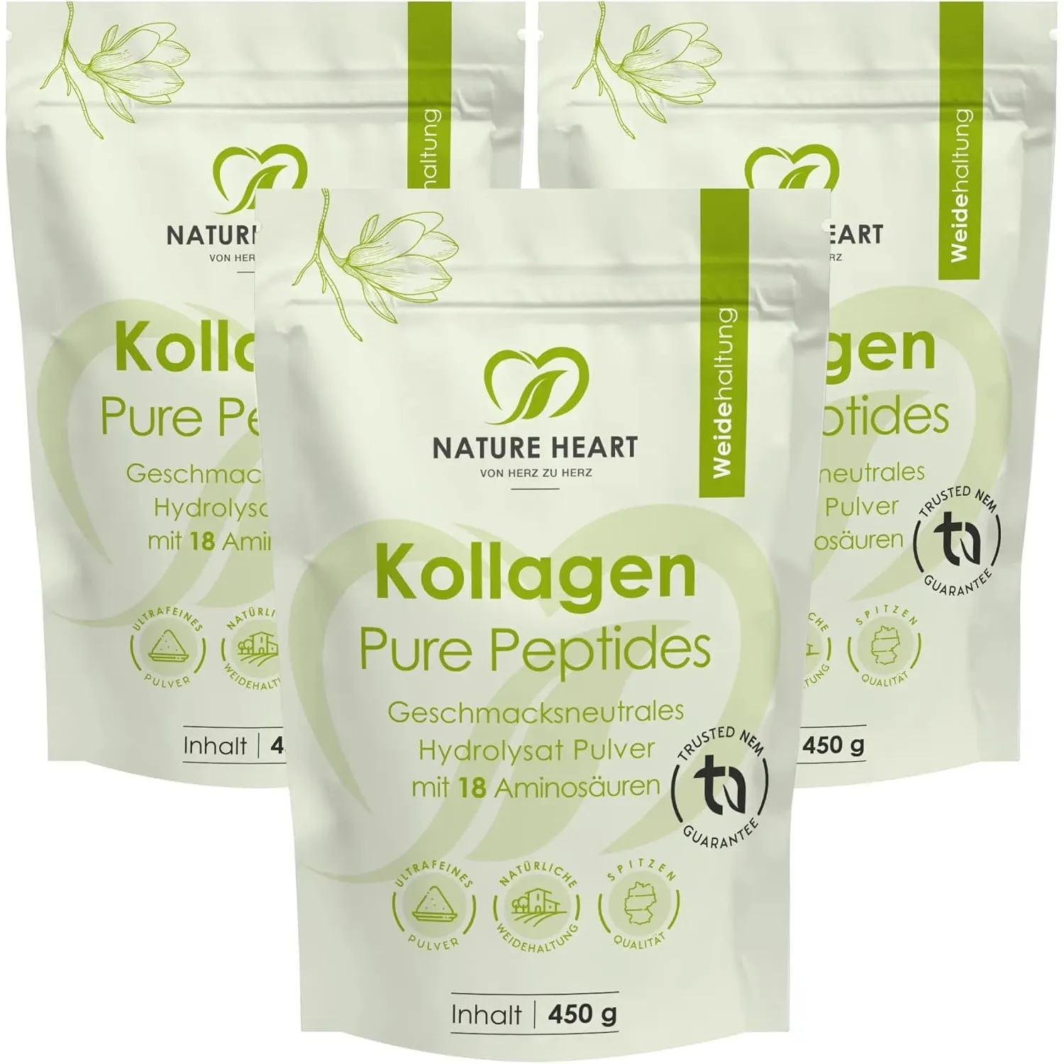 Nature Heart Kollagen Pure Peptides Pulver 450g, 3er-Pack