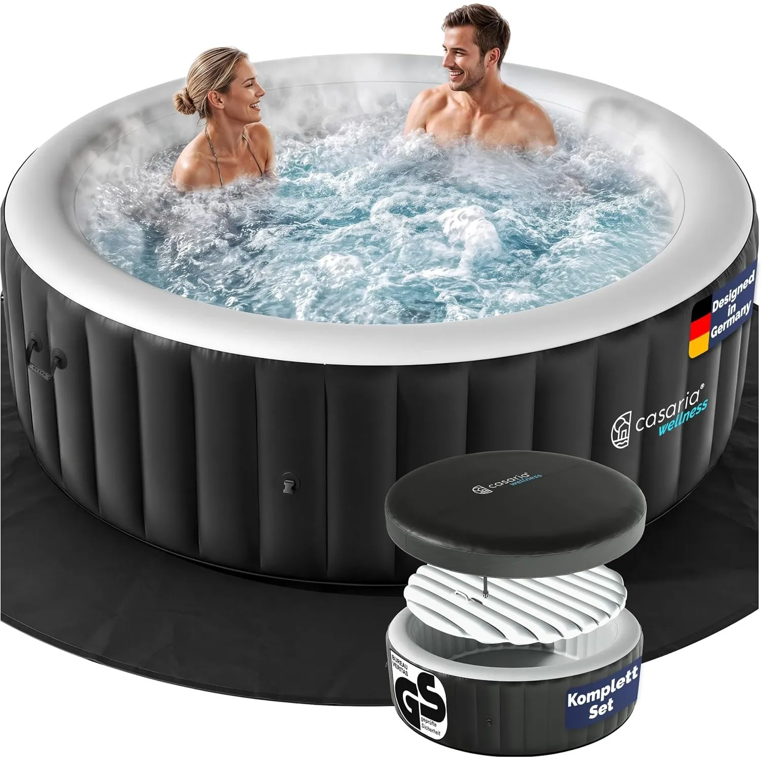 CASARIA Aufblasbarer Whirlpool 6 Personen rund Ø200 140 Düsen