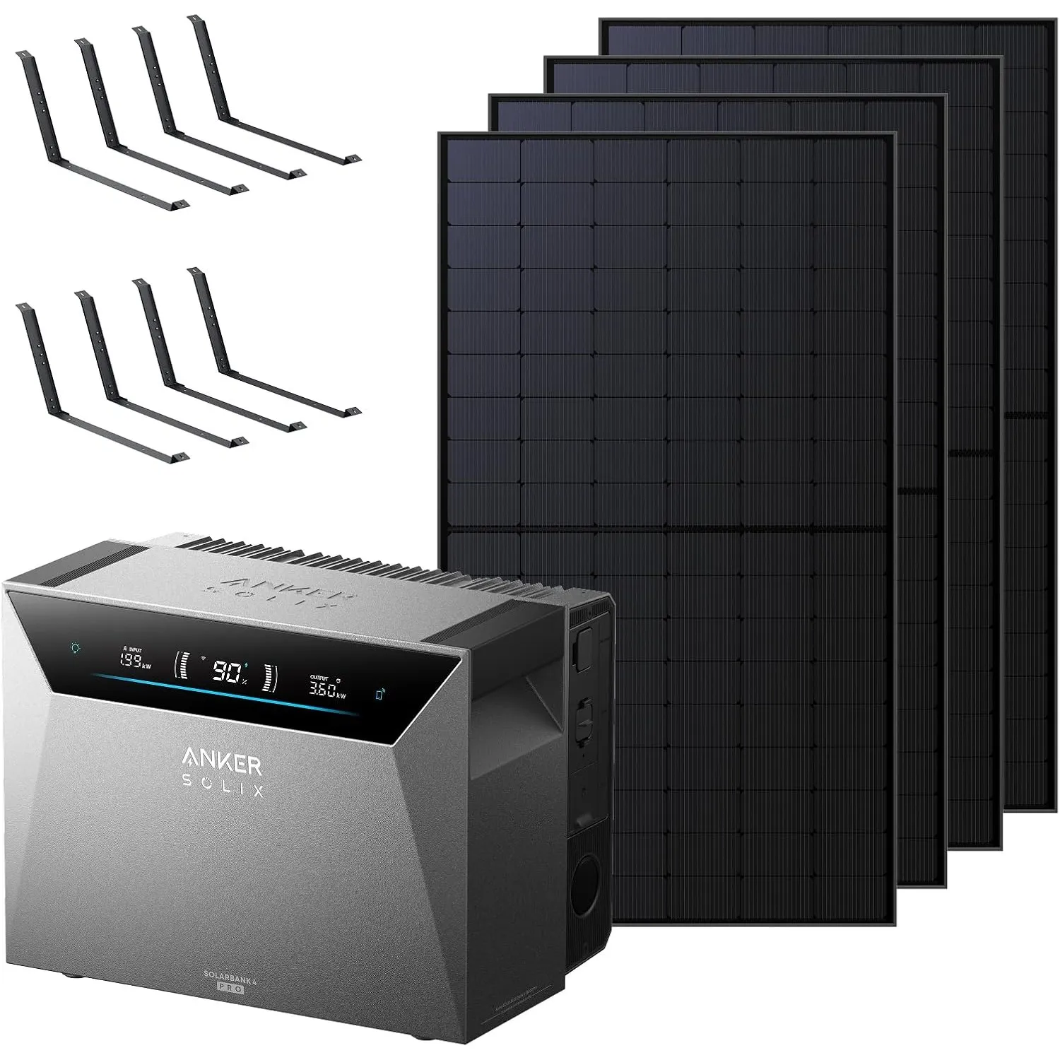 Anker SOLIX Solarbank 4 Pro + 4× 500W Solarpanels + Bodenhalterungen