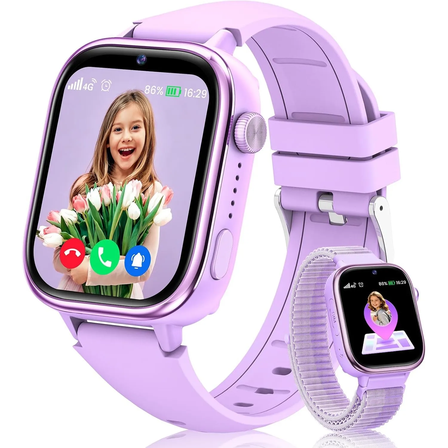 RUXINGX Smartwatch Kinder GPS, Kinderuhr mit Telefon und SOS (Lila)