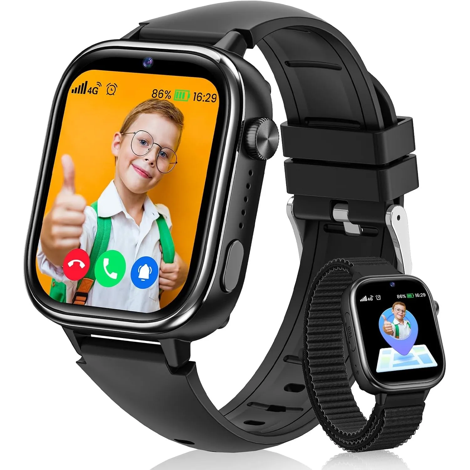 RUXINGX Smartwatch Kinder GPS, Kinderuhr mit Telefon und SOS (Schwarz)