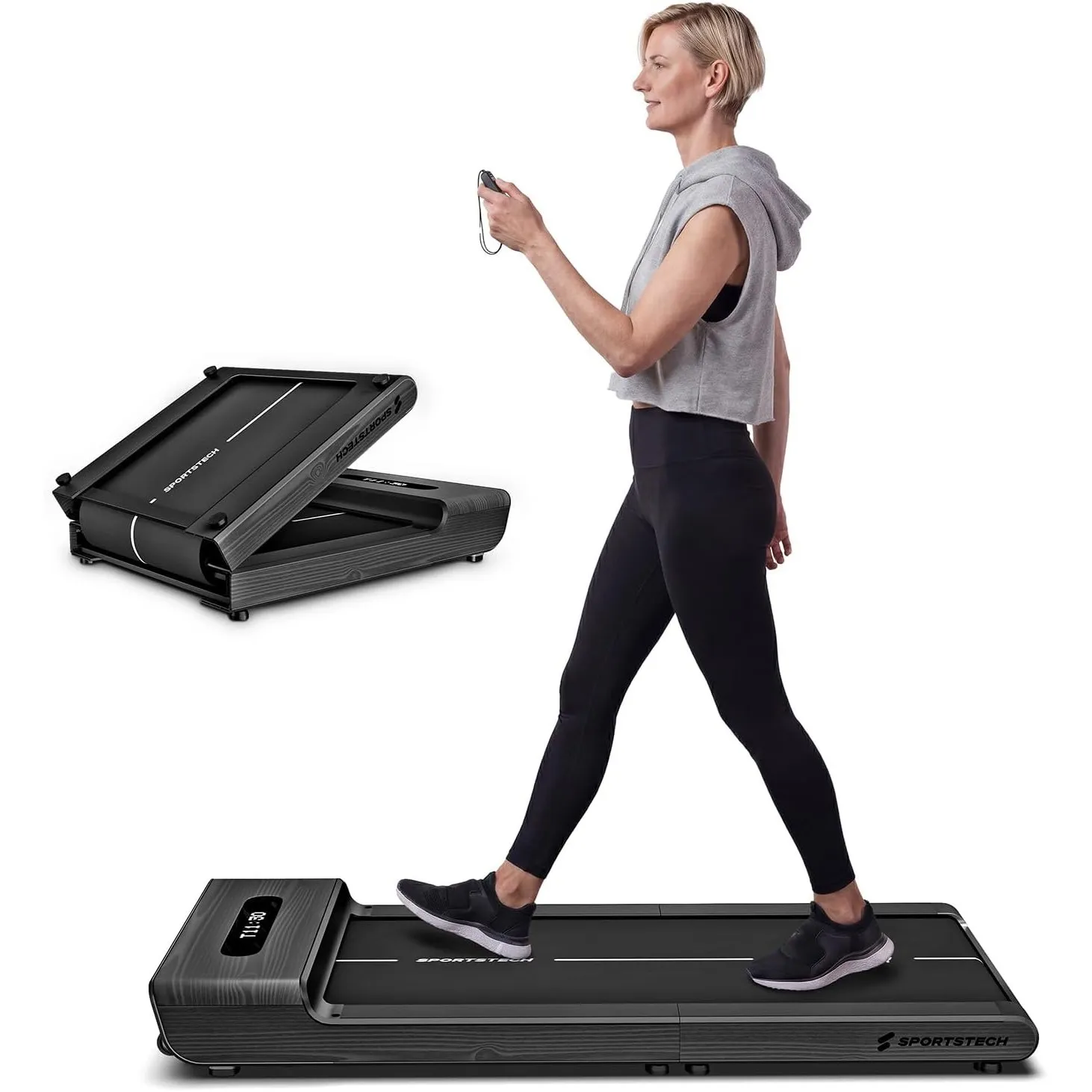 Sportstech Walking Pad Echtholz, 150kg, klappbar fürs Büro, 8 km/h, App
