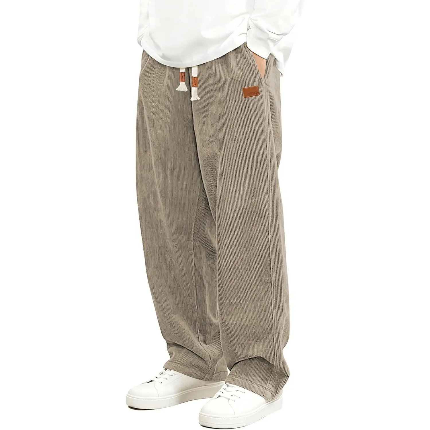 HMIYA Herren Cordhose Baggy Jogginghose Baumwolle Bein Hosen mit Taschen