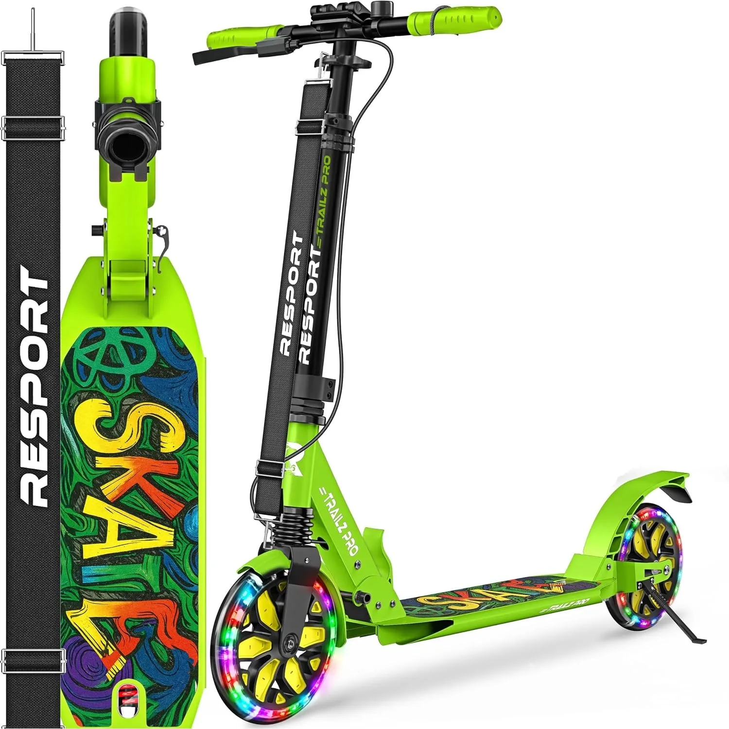 RE:SPORT® Cityroller für Kinder & Erwachsene mit LED, Klingel & Tragegurt