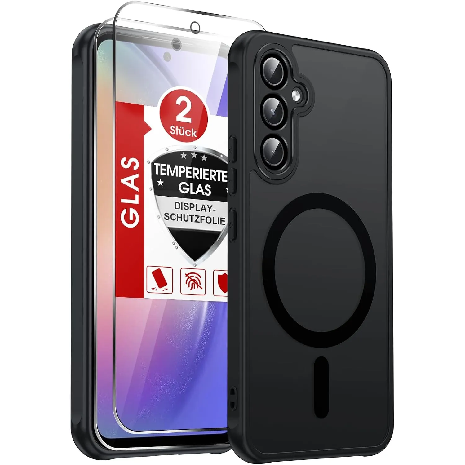 LeYi für Samsung Galaxy A54 5G Hülle für Magsafe mit 2X Panzerglas-Schwarz
