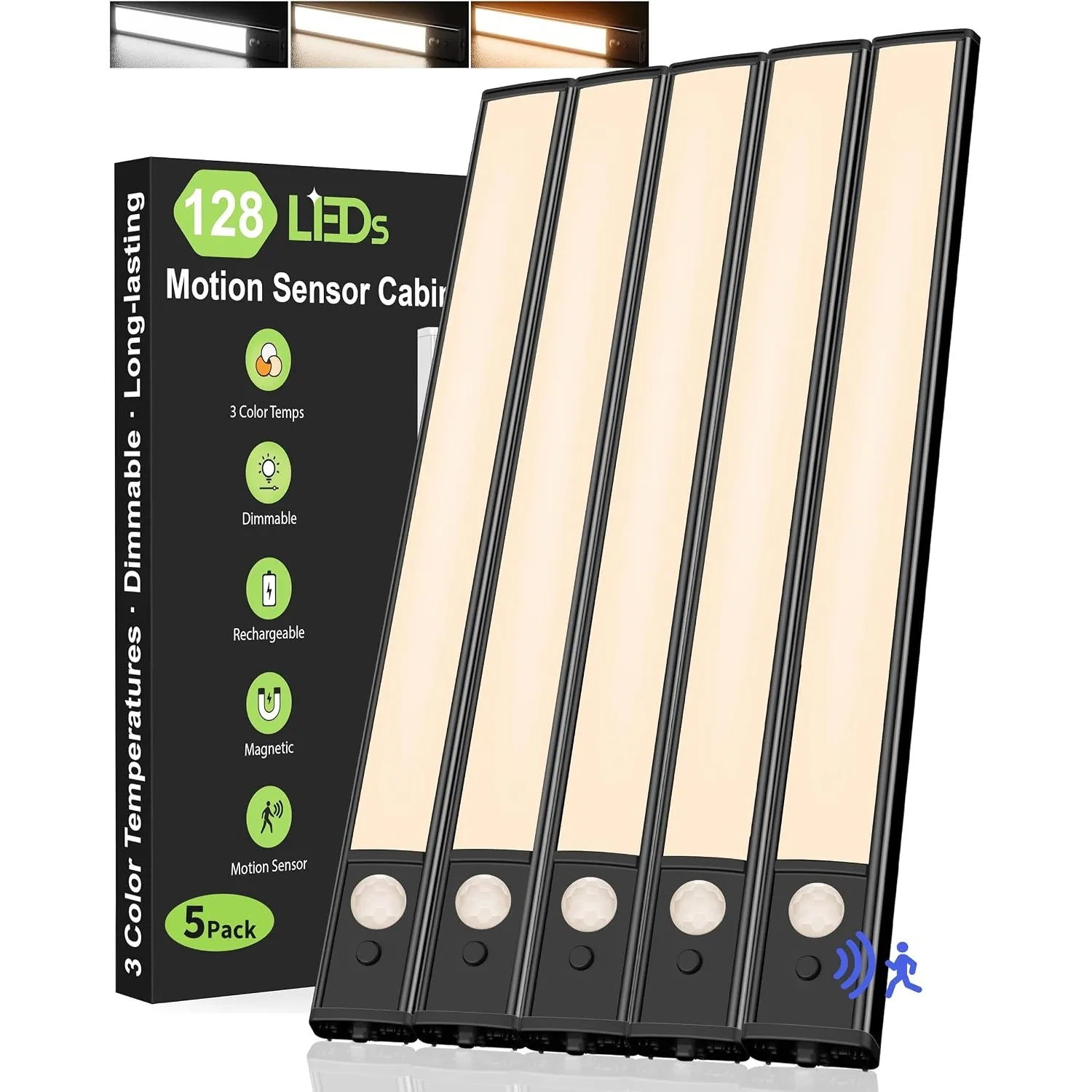 Lichtleiste Küche Unterbau mit Bewegungsmelder Innen 35CM,3 Farben(5er-Set)