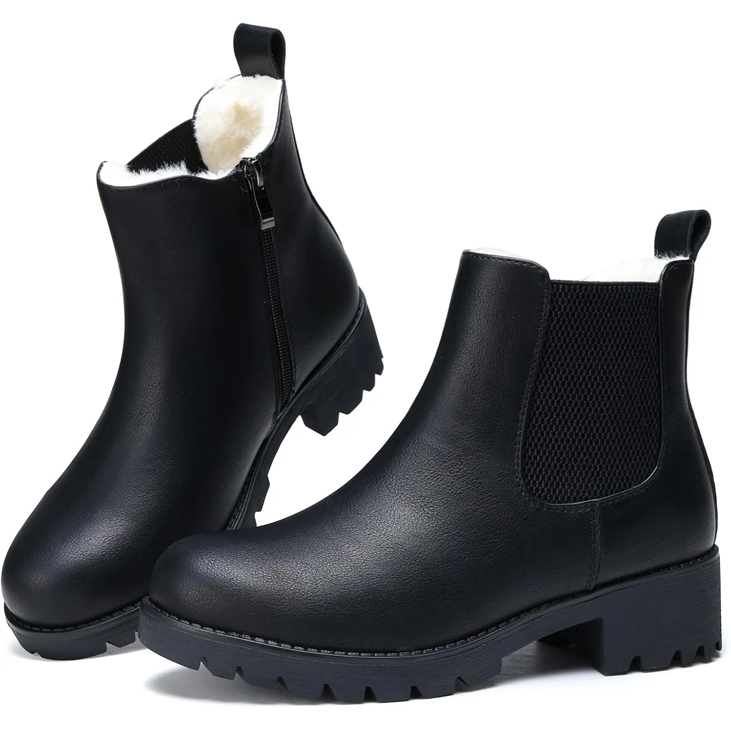 ziitop Damen Chelsea Boots Wasserdicht Kunstleder Warm Gefüttert Stiefeletten mit Reißverschluss Elastischem Einsatz Pr…