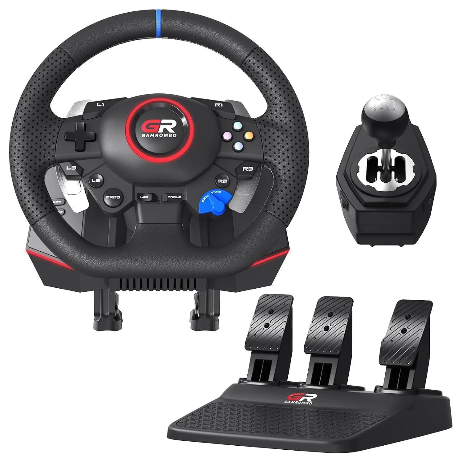 Gamrombo Gaming Rennlenkrad für PS5/PS4/PC, mit 3-Pedale und 6-Schaltung