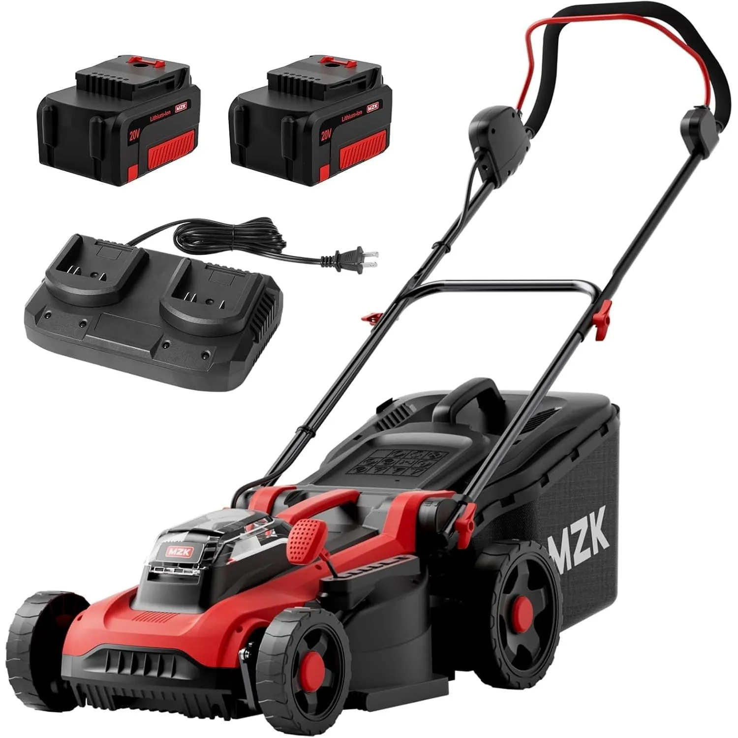 MZK 40V 41 cm Akku Rasenmäher mit Akku und Ladegerät, 2X 4.0Ah | 2-in-1 Akku-Rasenmäher mit 5 Schnitthöhen und 42L Box;…