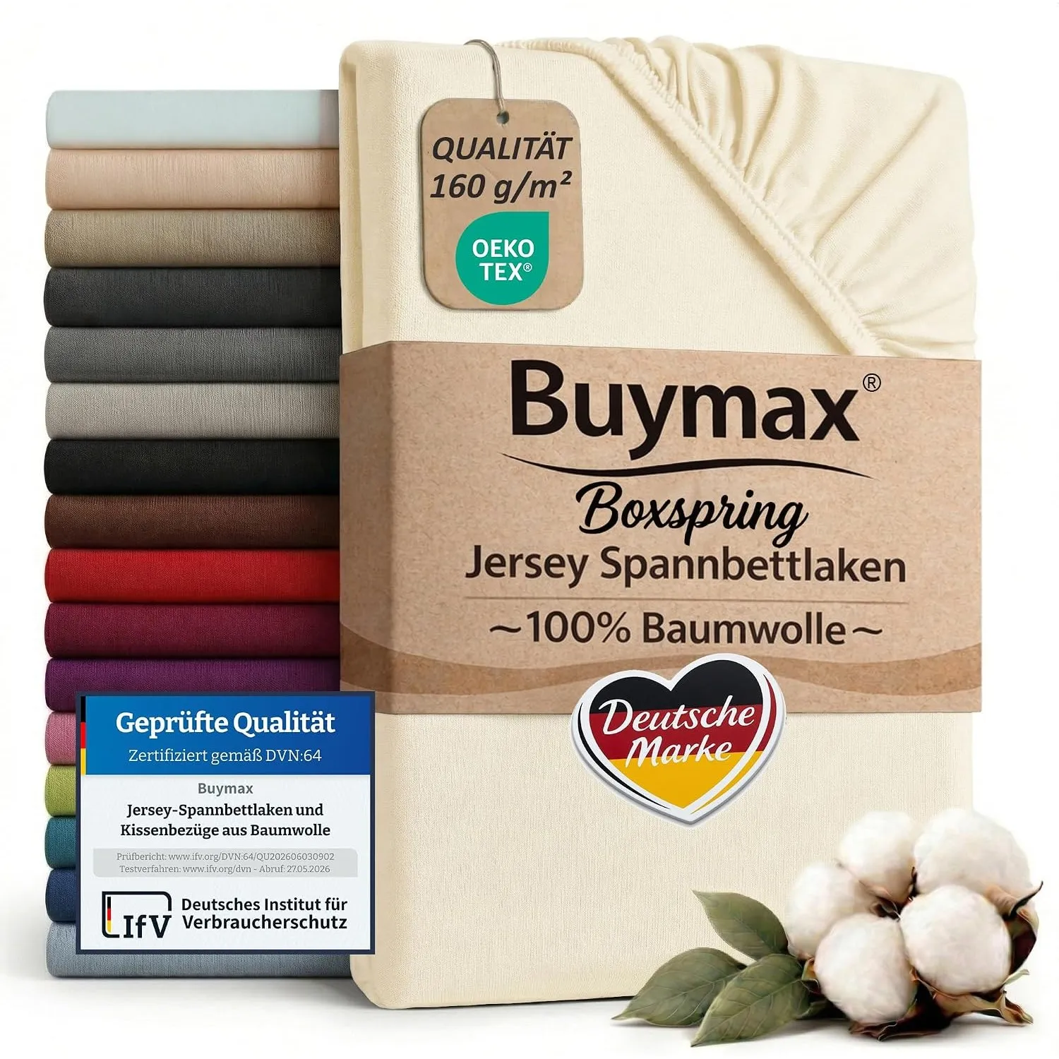 Buymax Spannbettlaken Boxspringbett 90x200-100x220 cm, 100% Baumwolle Jersey, 160 g/m², Oeko-TEX, für hohe Matratzen, B…