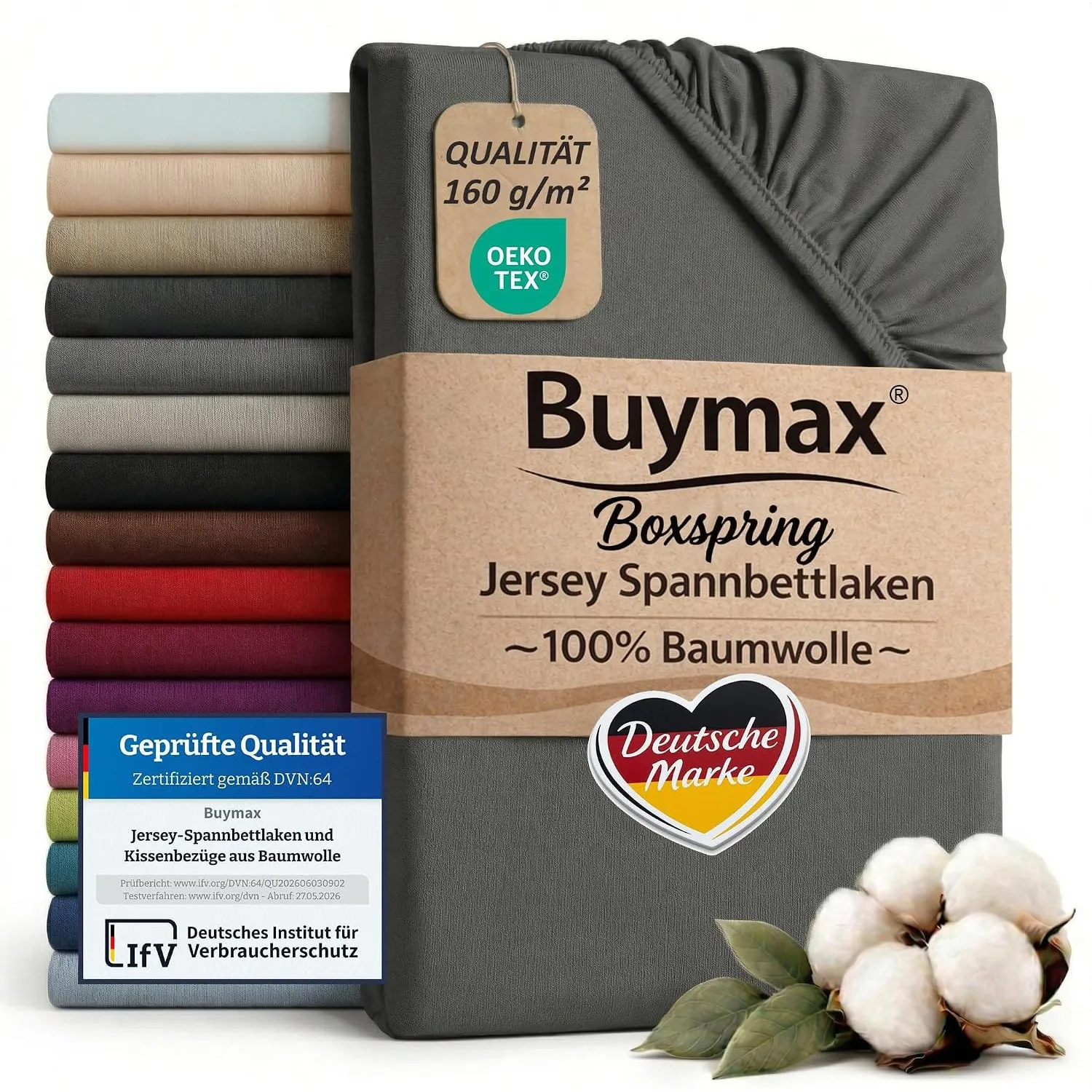 Buymax Spannbettlaken Boxspringbett 180x200-200x220 cm, 100% Baumwolle Jersey, 160 g/m², Oeko-TEX, für hohe Matratzen, …