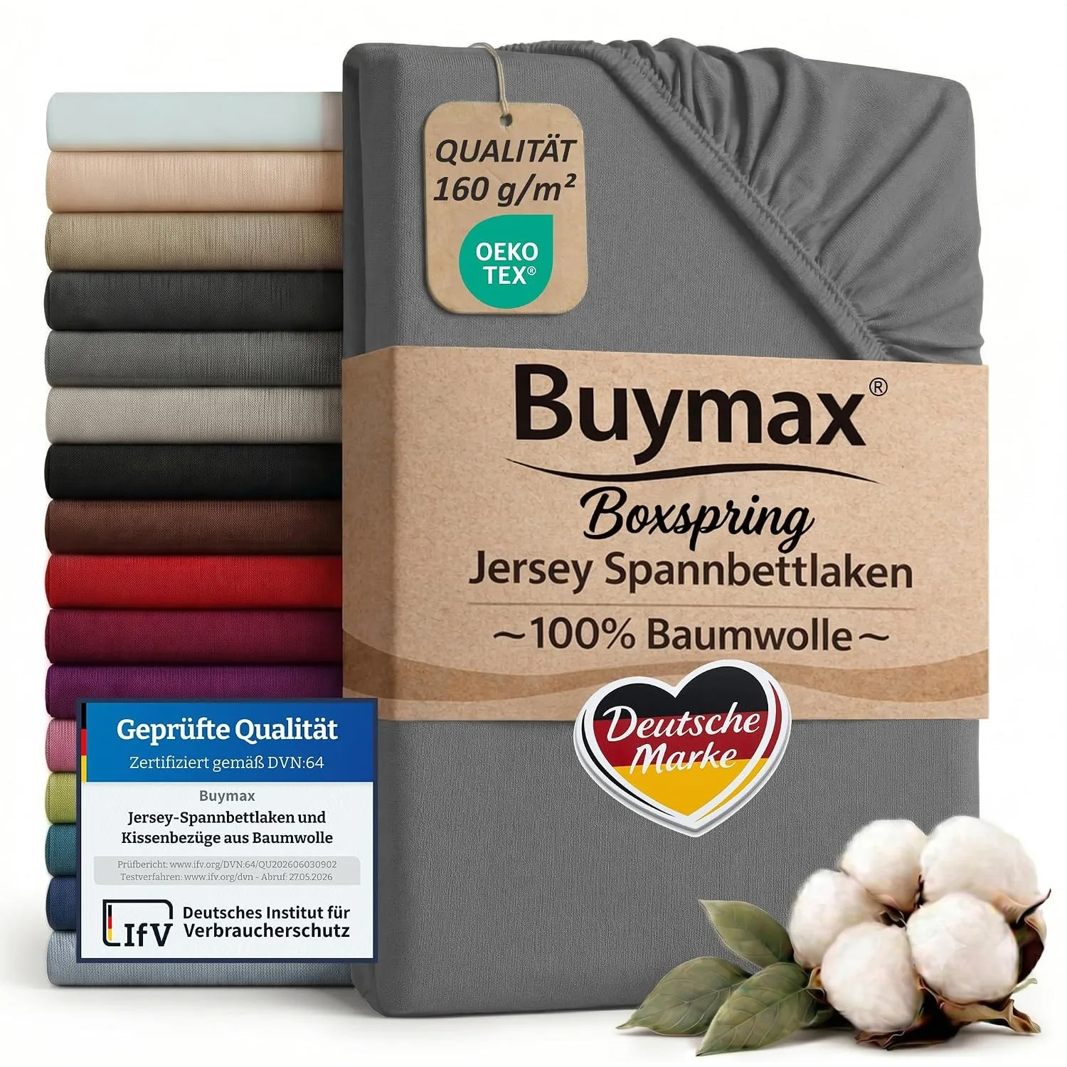 Buymax Spannbettlaken Boxspringbett 180x200-200x220 cm, 100% Baumwolle Jersey, 160 g/m², Oeko-TEX, für hohe Matratzen, …