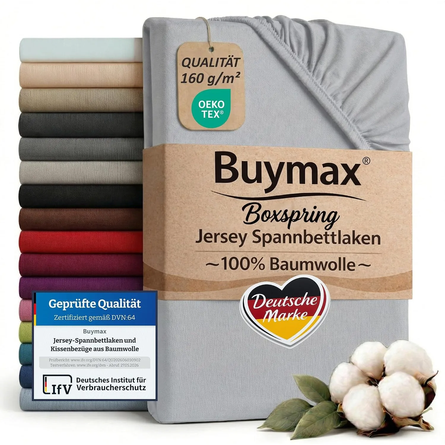 Buymax Spannbettlaken Boxspringbett 90x200-100x220 cm, 100% Baumwolle Jersey, 160 g/m², Oeko-TEX, für hohe Matratzen, S…