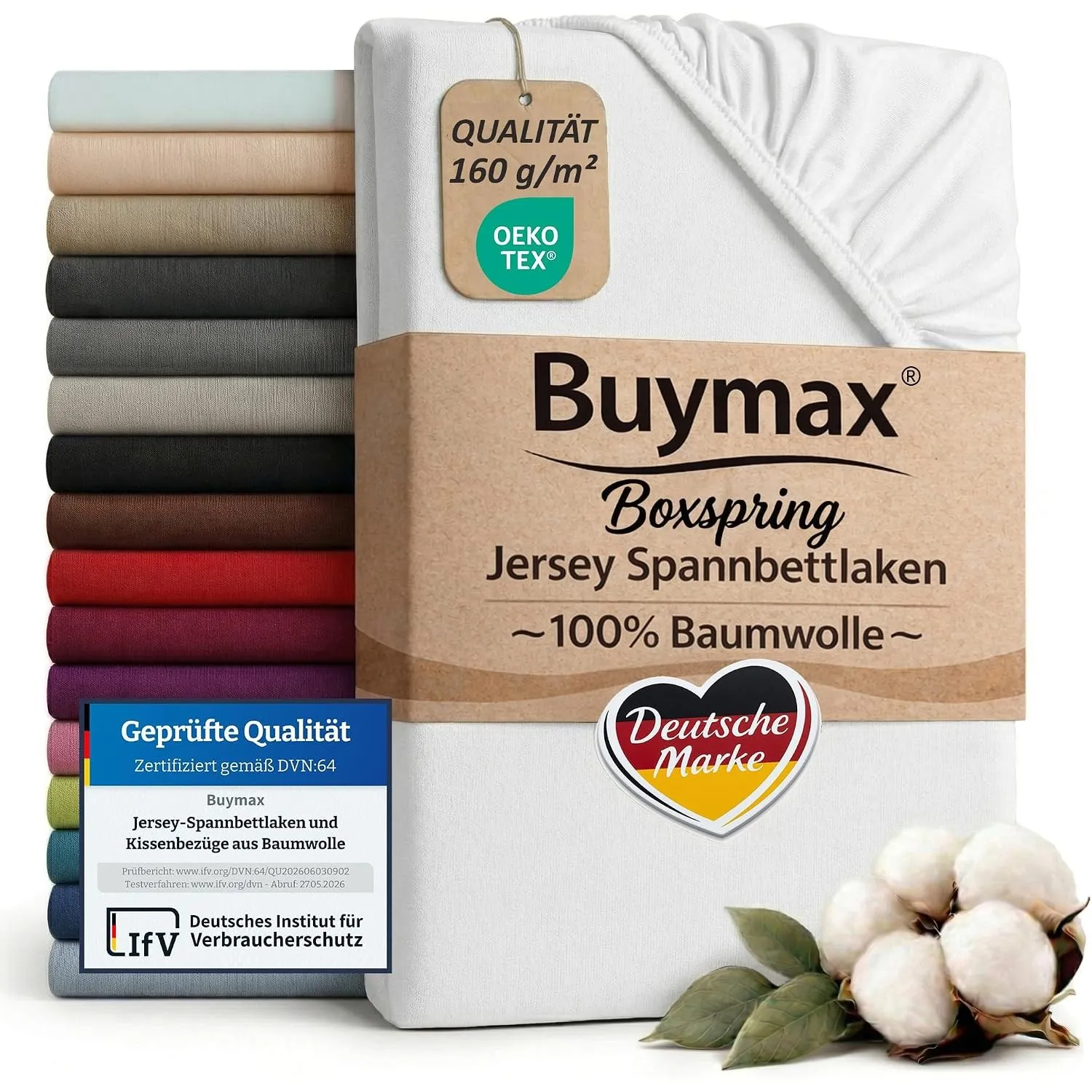 Buymax Spannbettlaken Boxspringbett 180x200-200x220 cm, 100% Baumwolle Jersey, 160 g/m², Oeko-TEX, für hohe Matratzen, …