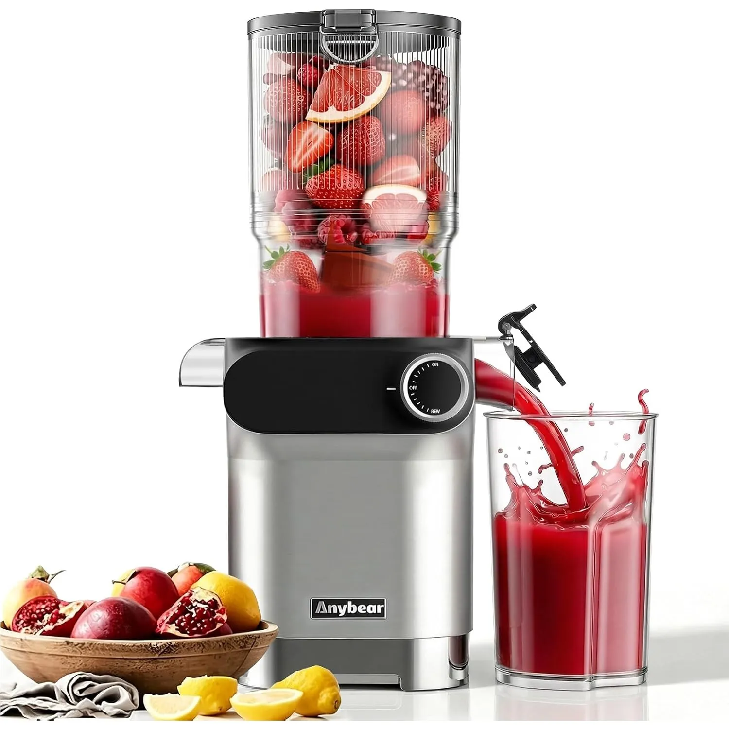 Anybear Entsafter 200W Slow Juicer mit 110 mm großem Einfüllschacht für ganze Früchte/Gemüse | Upgraded Schnecke | Trit…