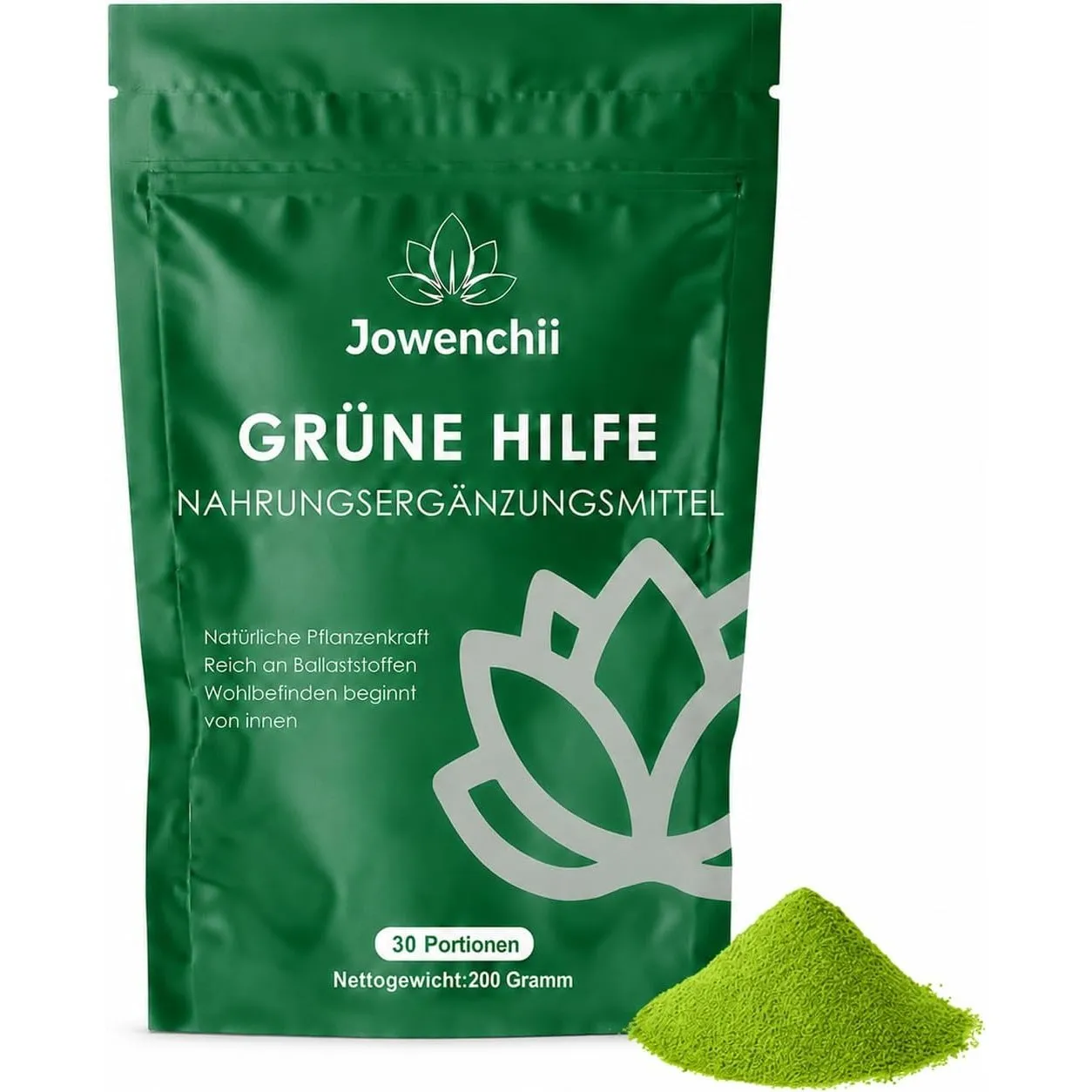 Grüne Entgiftungspulver, Grünes Superfood-Pulver Helfer – pflanzliche Mischung mit Matcha, Gerstengras, Spirulina & Wil…