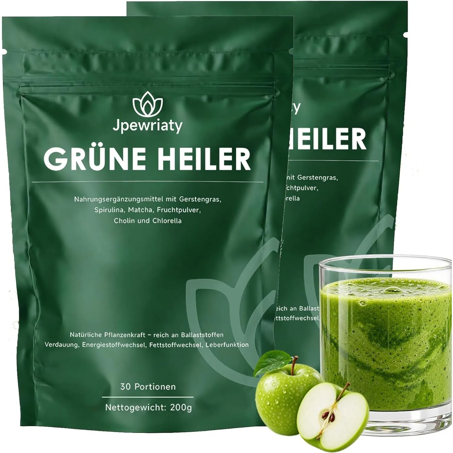 2er-Pack 400g Grüne Entgiftungspulver - Grünes Pulver Helfer, Superfood Pulver Helfer mit Spirulina, Weizengras, Apfel …