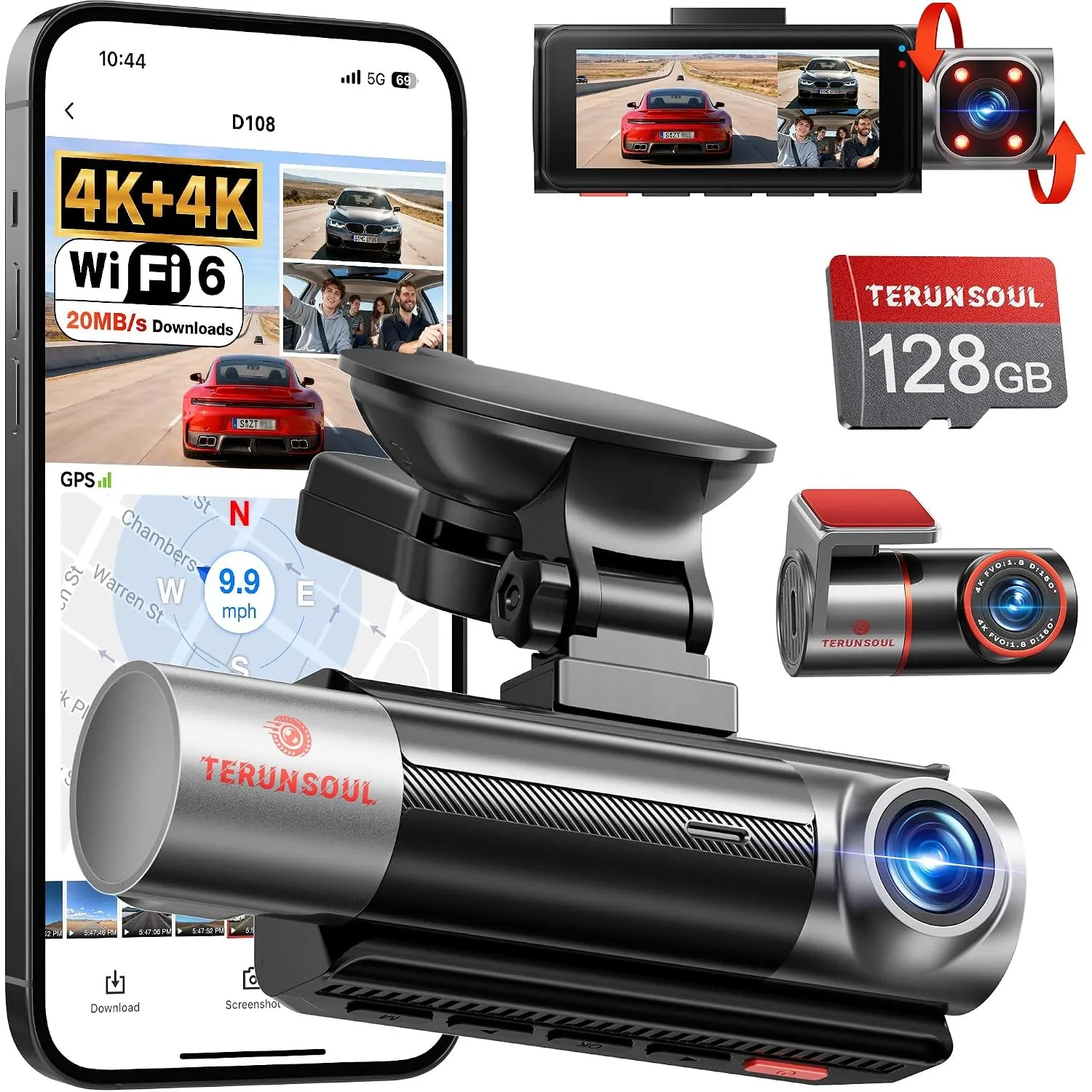 Dashcam Auto Vorne Hinten, 3 Kanal 4K/4K/1080P Dashcam Auto D018