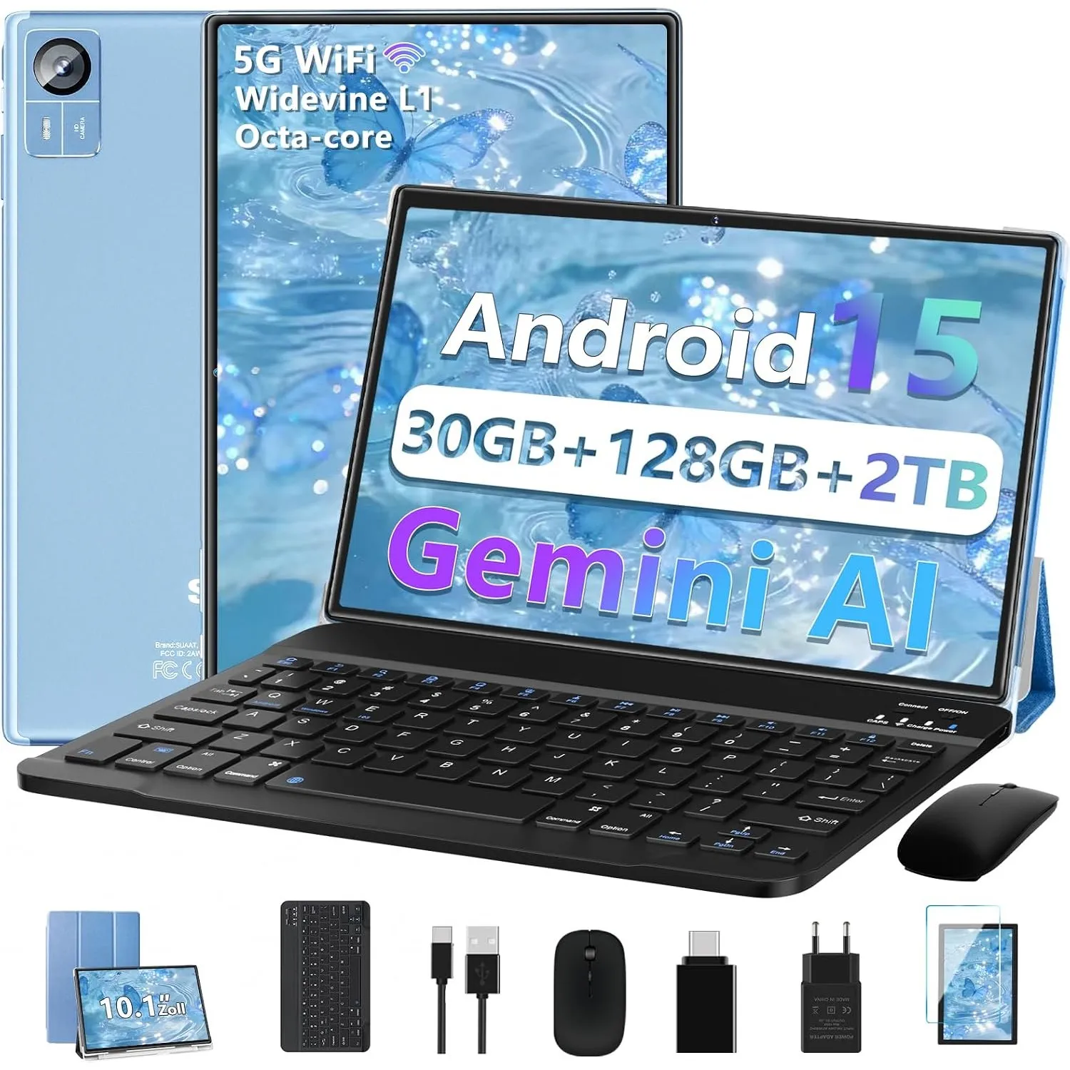 2026 Neuestes Android 15 Tablet 30 GB RAM + 128 GB ROM+2TB 10.1 Zoll, Widevine L1, Octa Core, längere Nutzung, Bluetoot…