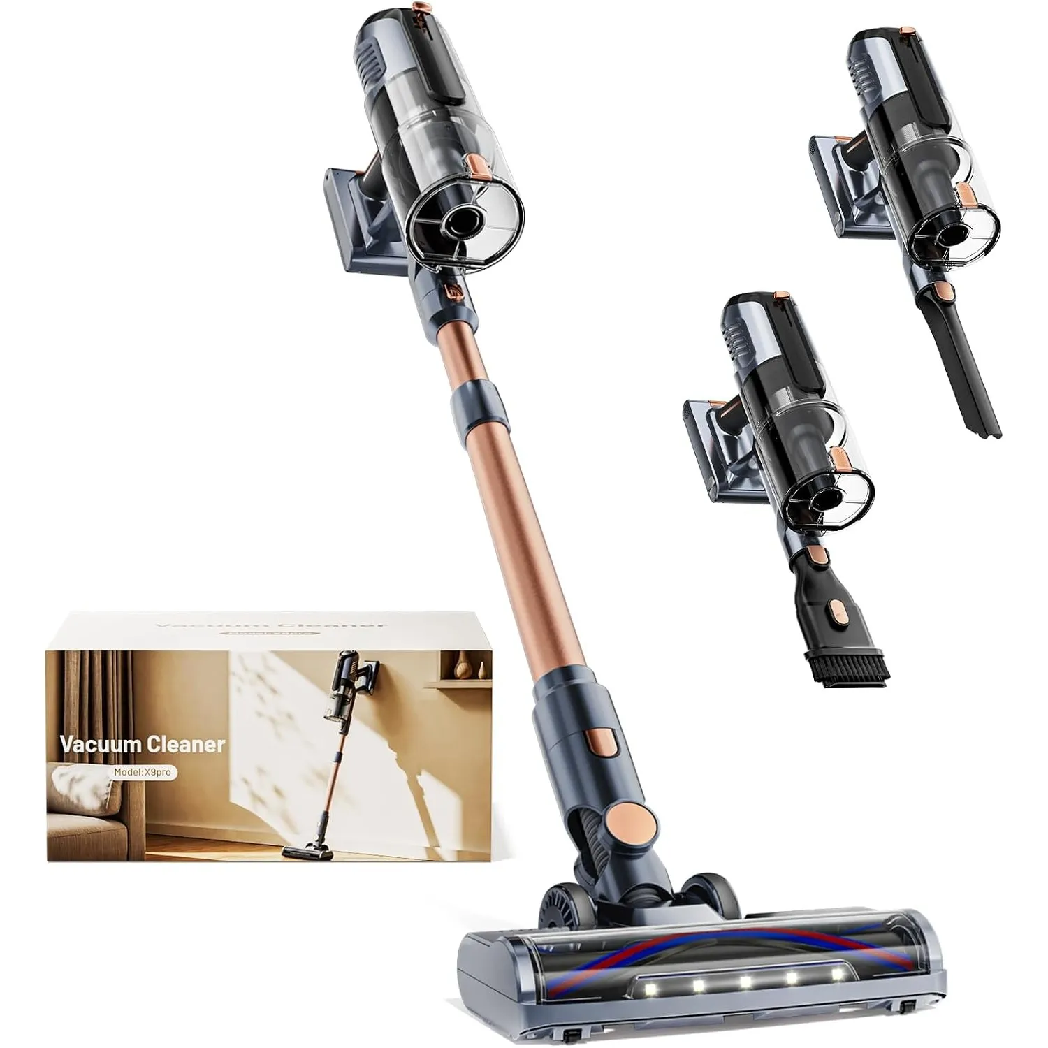 Akku Staubsauger 45000Pa 60Min nur 1,9 kg 6-in-1 Staubsauger Kabellos mit LED-Leuchten Anti-Tangle-Bürste & Ladestation…