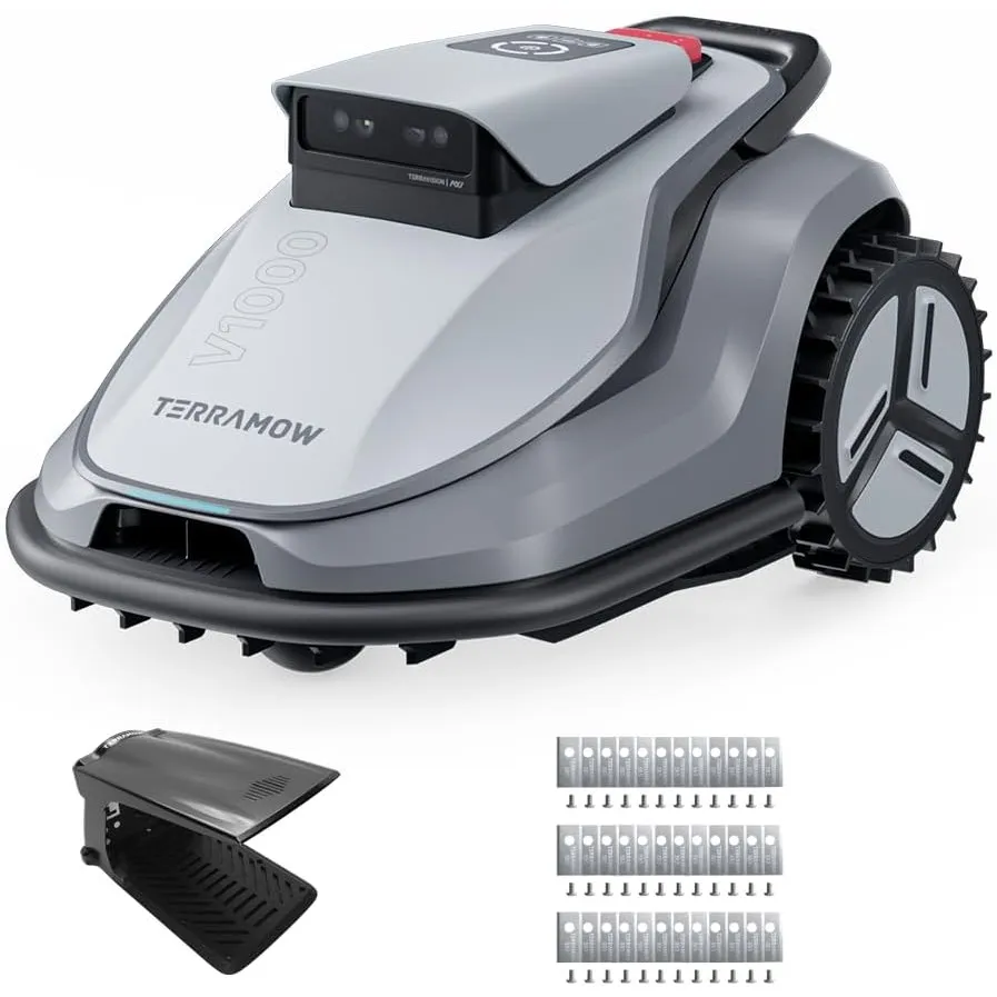 TerraMow V1000 Set Mähroboter ohne Begrenzungskabel mit Garage bis 1200 m²