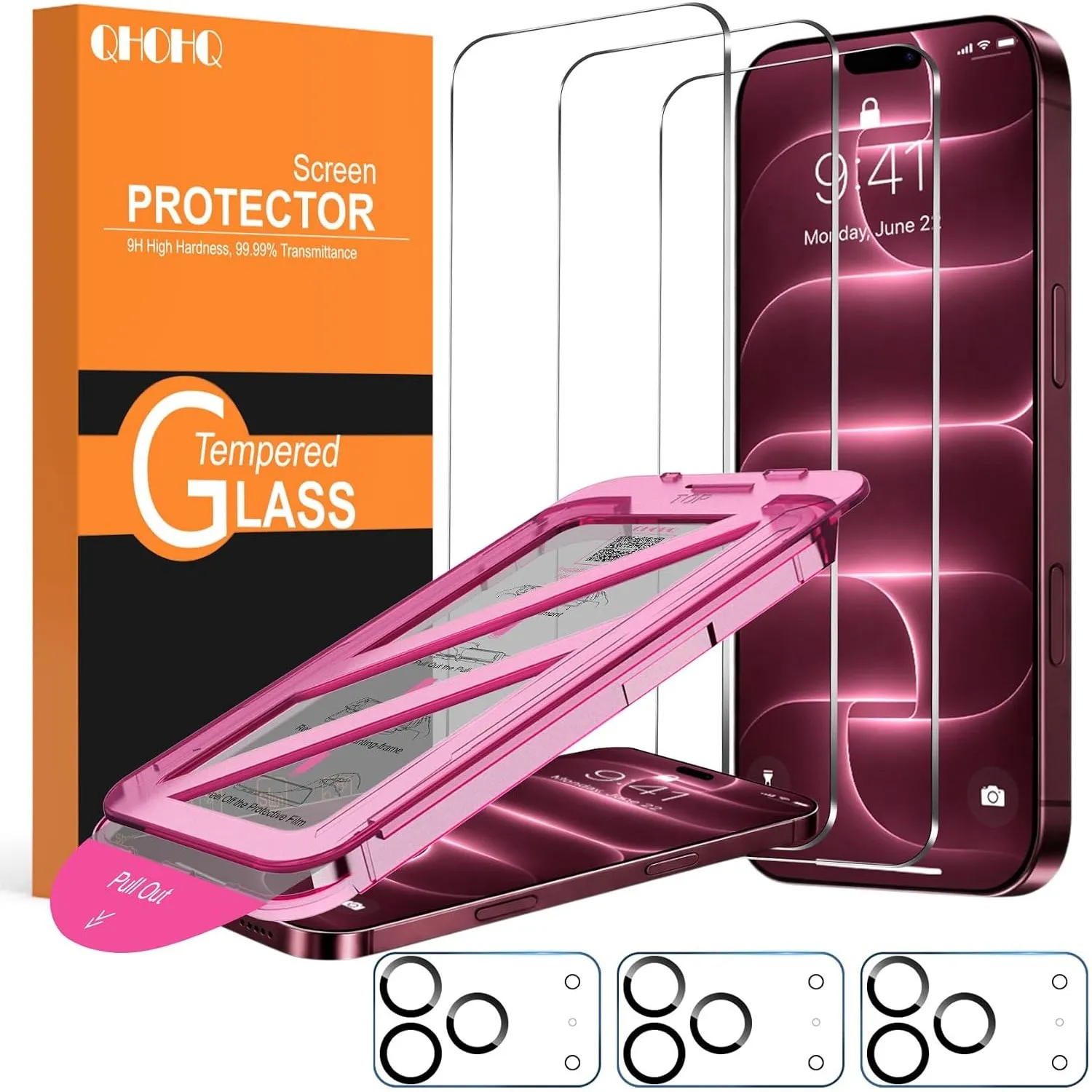 QHOHQ für iPhone 18 Pro Max für Panzerglas, 9H+ Schutzfolie, 3+3 Stück