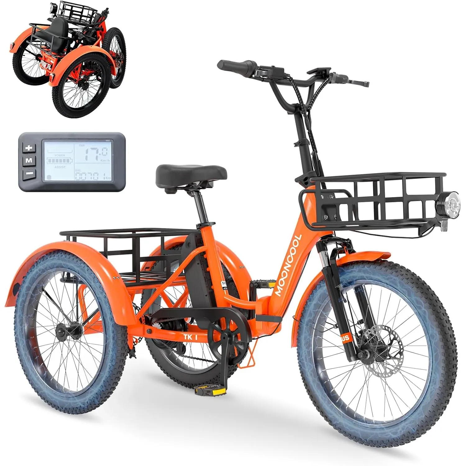 MOONCOOL Elektro Dreirad Erwachsene, Klappbar 20" E-Bike Fatbike mit Großen Körbe, Geschwindigkeit 25 km/h, 36V 20AH Ak…