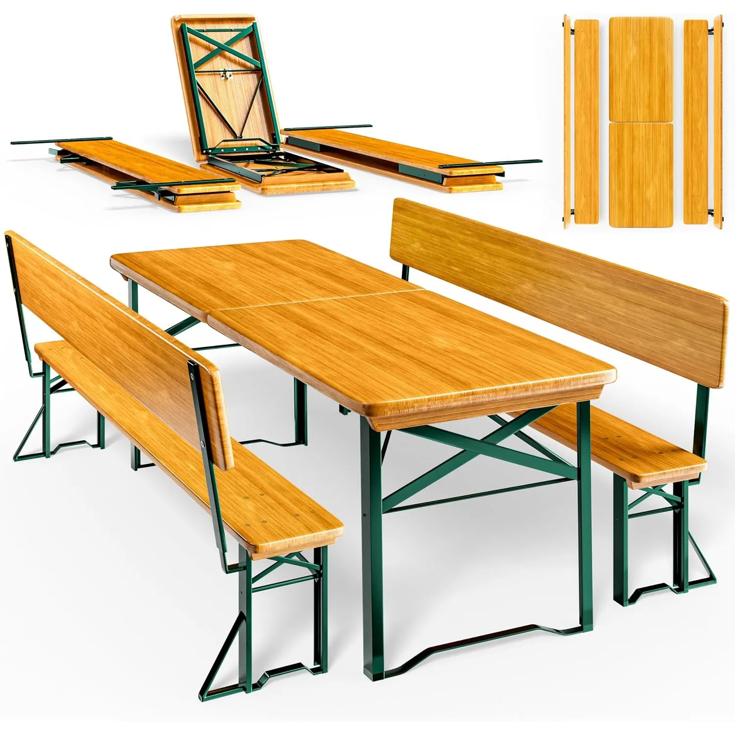 CASARIA® 2er Set Bierzeltgarnitur mit Lehne 170 cm Klappbar Stabil 2X Bierbank 1x Breiter Tisch Holz Biertischgarnitur …
