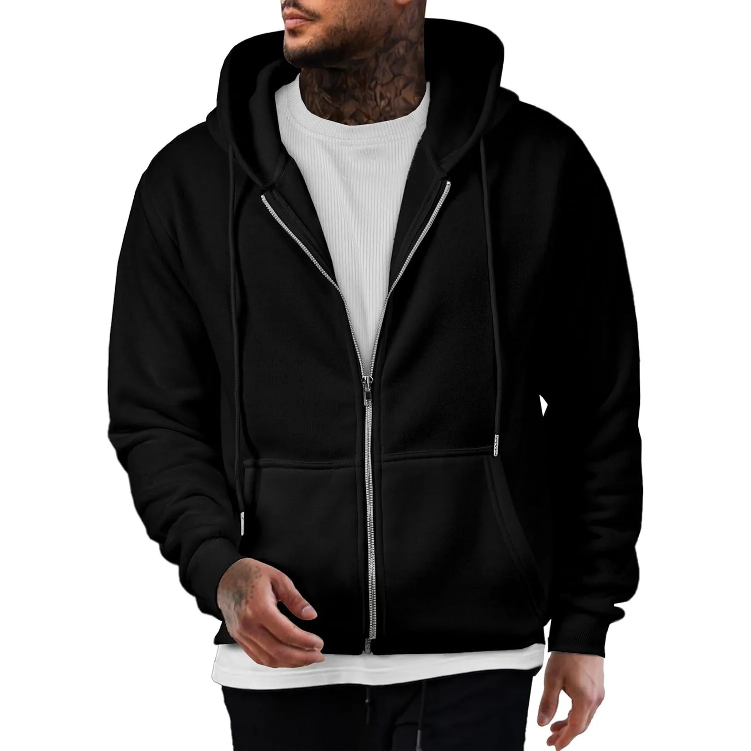 JMIERR Hoodie Herren Fleece Baumwolle Einfarbig Sweatjacke Warm