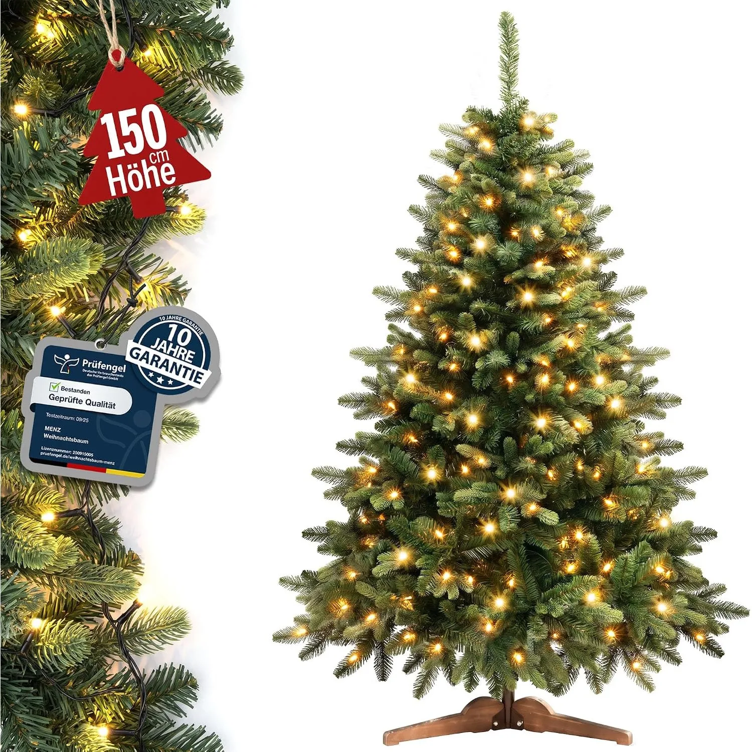 Menz Weihnachtsbaum mit Beleuchtung 150 cm, LED-Lichterkette im Set