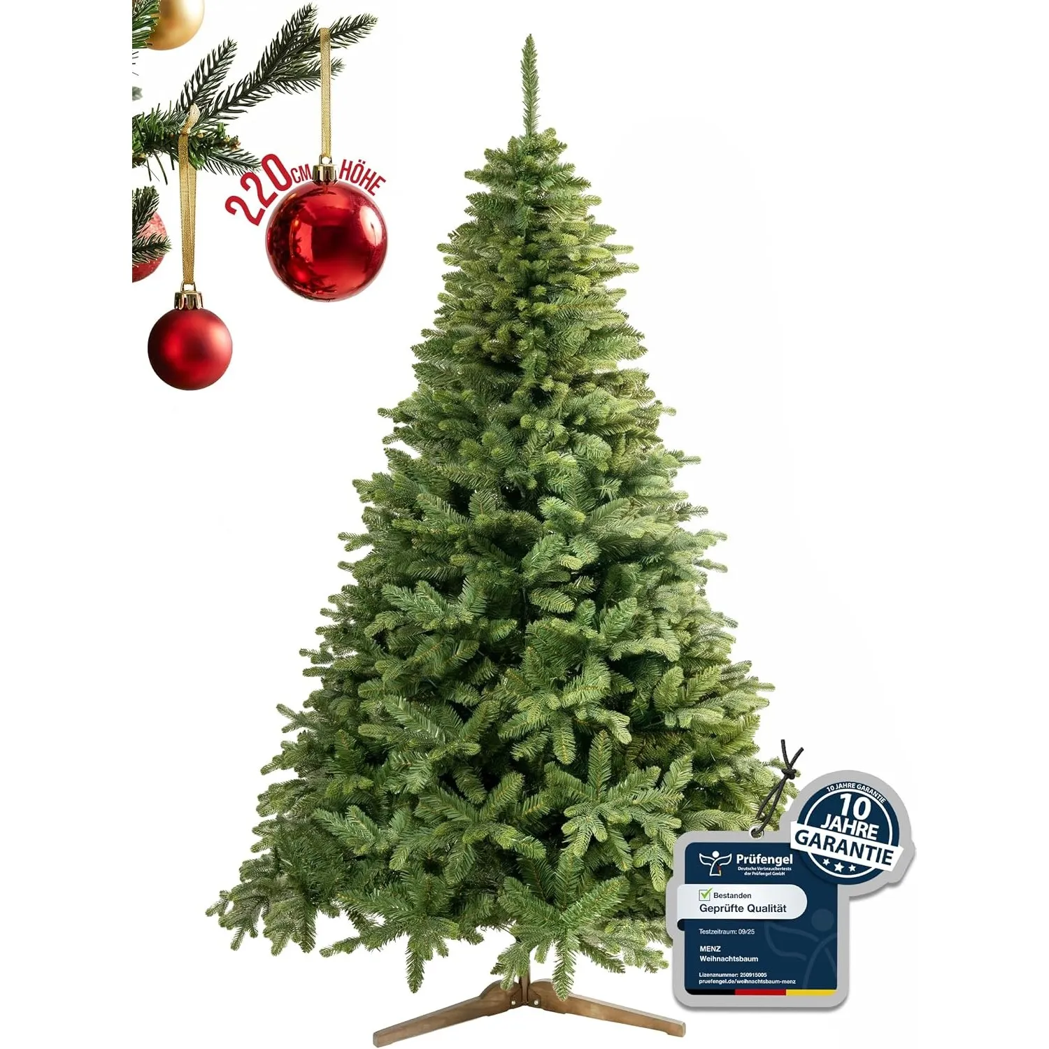 Menz Weihnachtsbaum künstlich 220 cm – TESTSIEGER 91/100, 10 Jahre Garantie