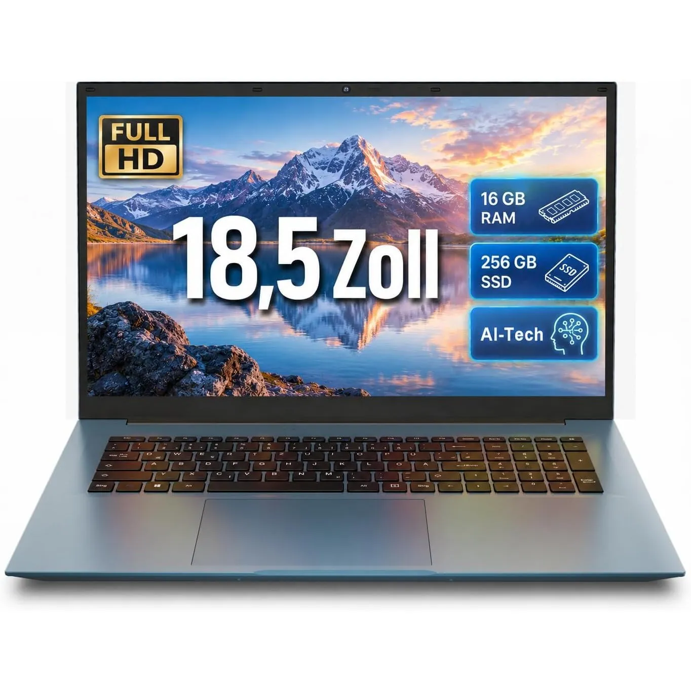 Laptop 18,5 Zoll 16GB RAM 256GB SSD, AI Unterstützung Notebook