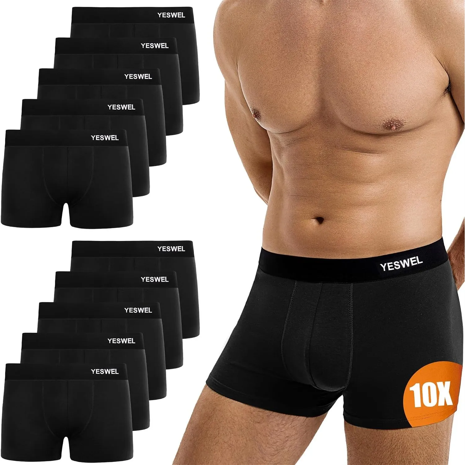 YESWEL Boxershorts Herren 10er Pack, Baumwolle Unterhosen Männer