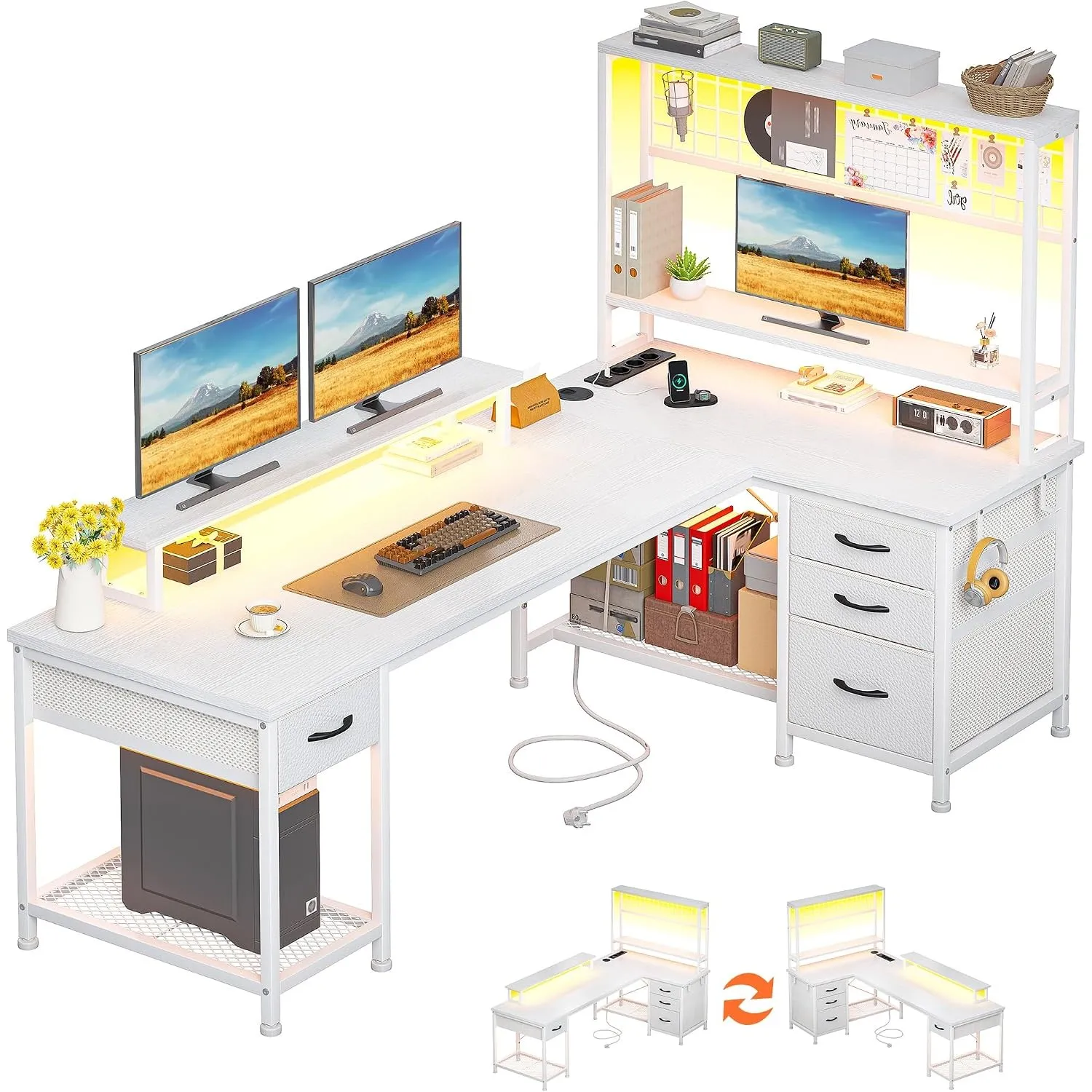 160x100 cm L Form Gaming Schreibtisch mit Bücherregal für Homeoffice
