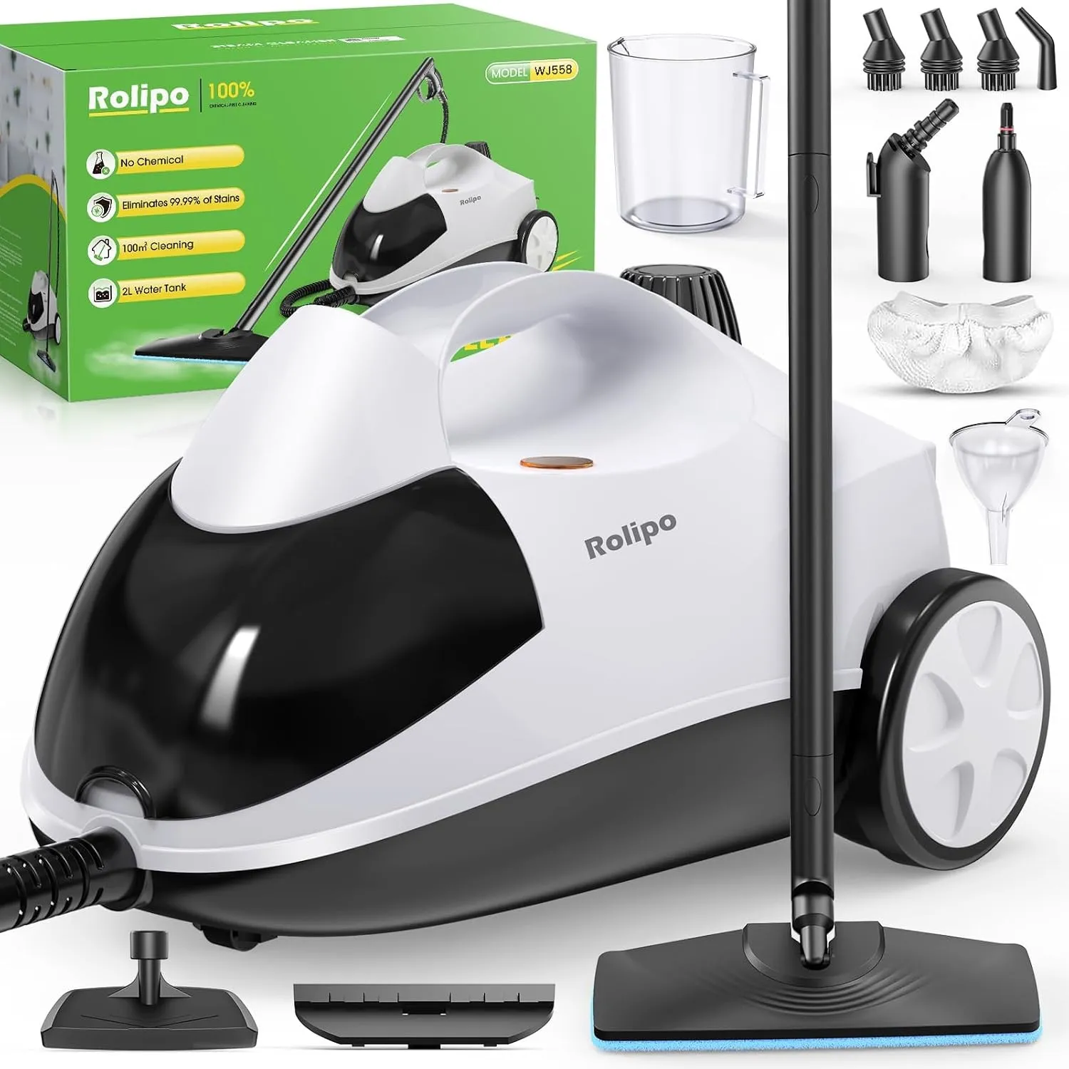 Rolipo Dampfreiniger, Dampfdruck: 4 Bar, Leistung: 2000 W, Tank: Max 2 L, Düsen und Rundbürste von Böden, Sofas, Polste…